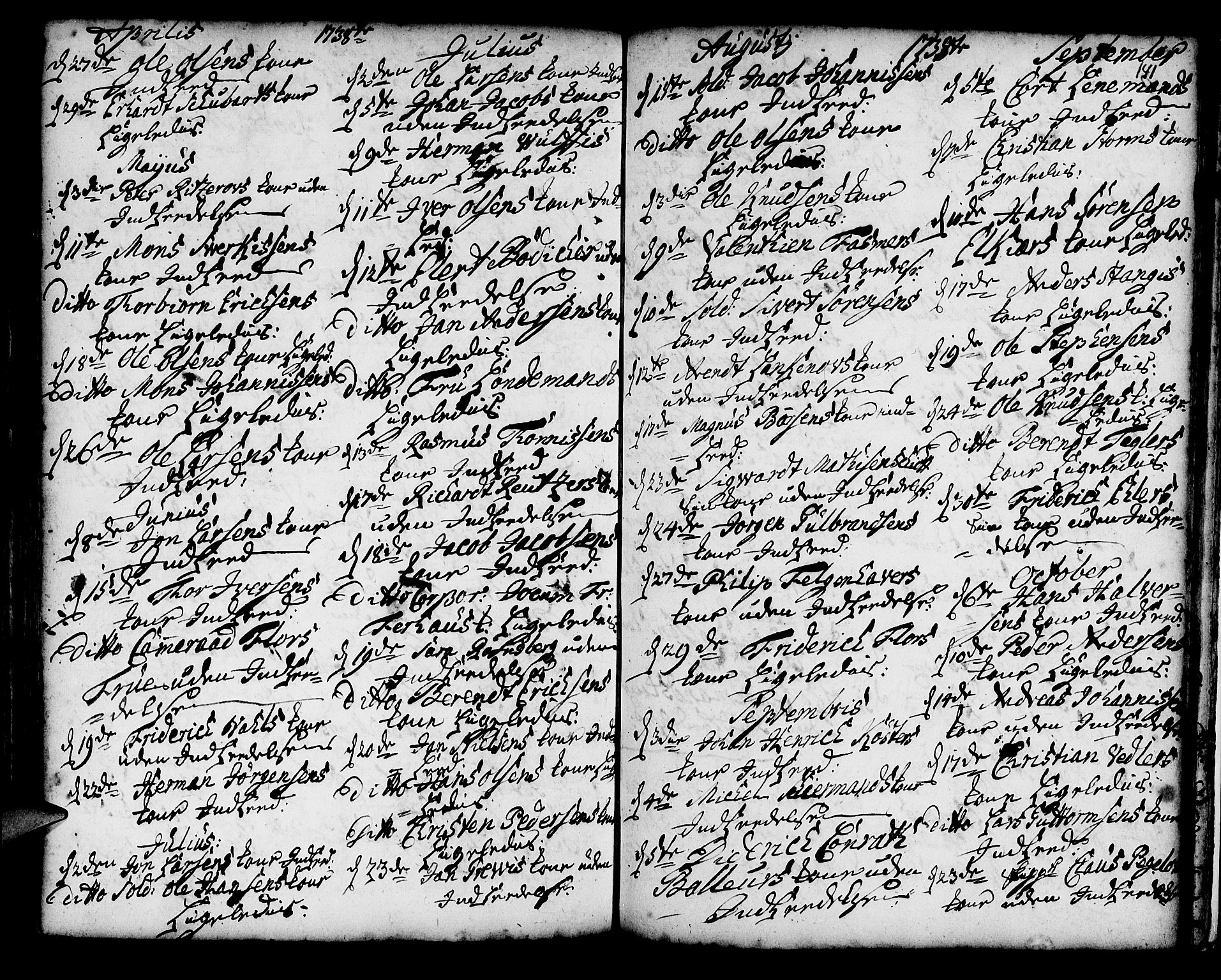 Korskirken sokneprestembete, AV/SAB-A-76101/H/Haa/L0008: Parish register (official) no. A 8, 1698-1747, p. 141