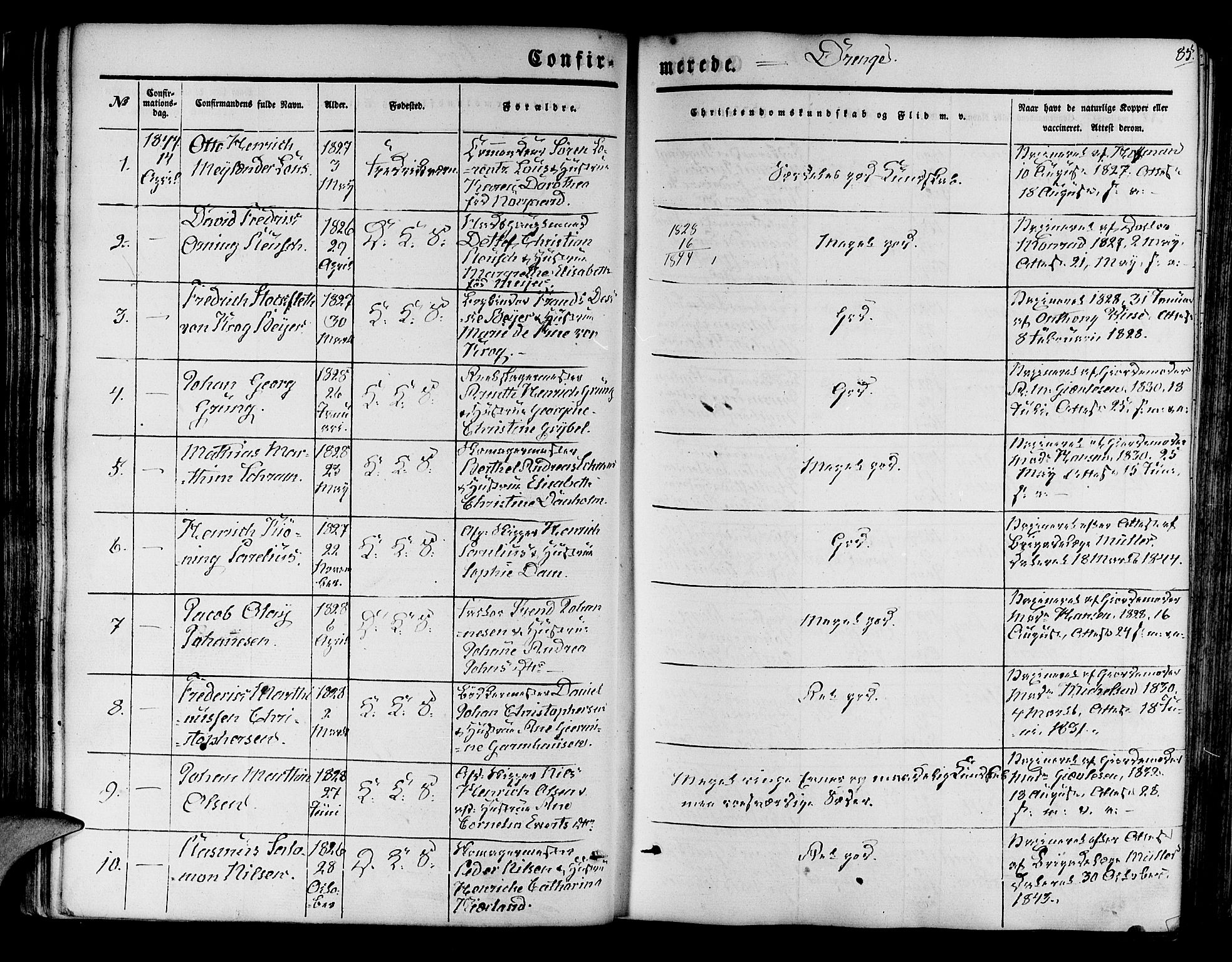 Korskirken sokneprestembete, SAB/A-76101/H/Hab: Parish register (copy) no. C 1, 1839-1868, p. 85