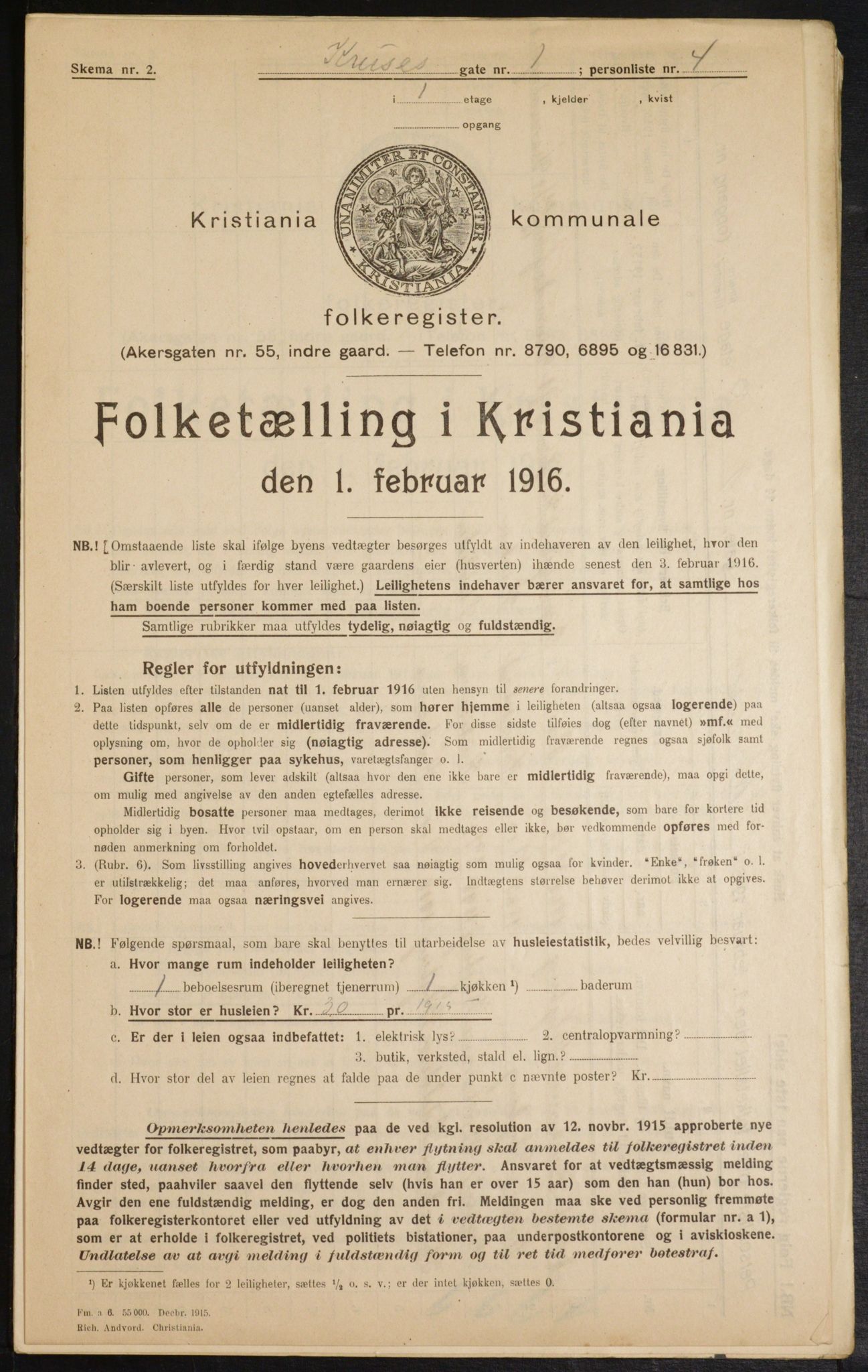 OBA, Municipal Census 1916 for Kristiania, 1916, p. 56108