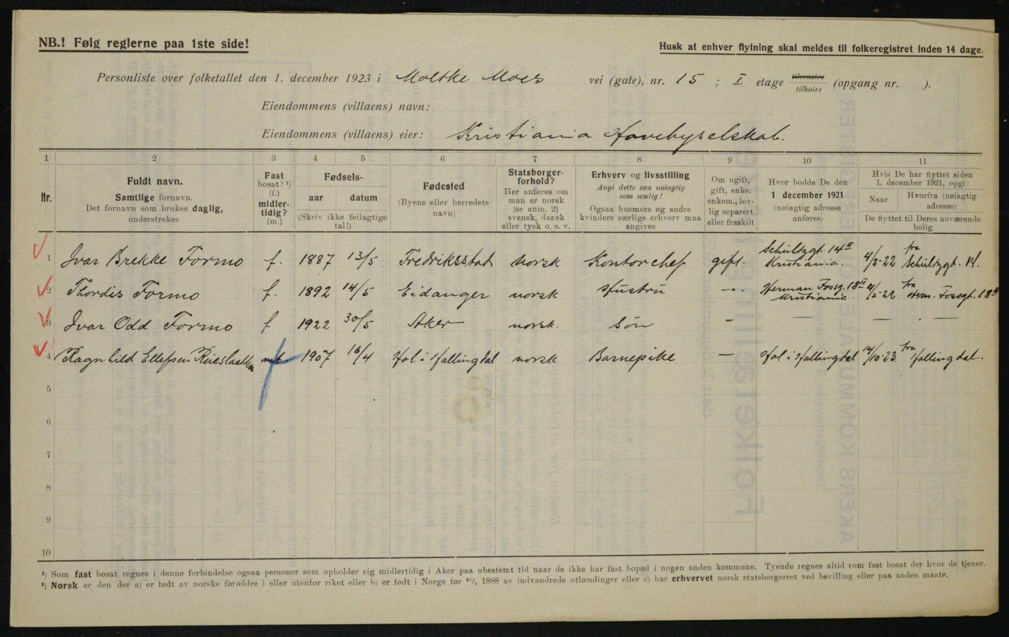 , Municipal Census 1923 for Aker, 1923, p. 21465