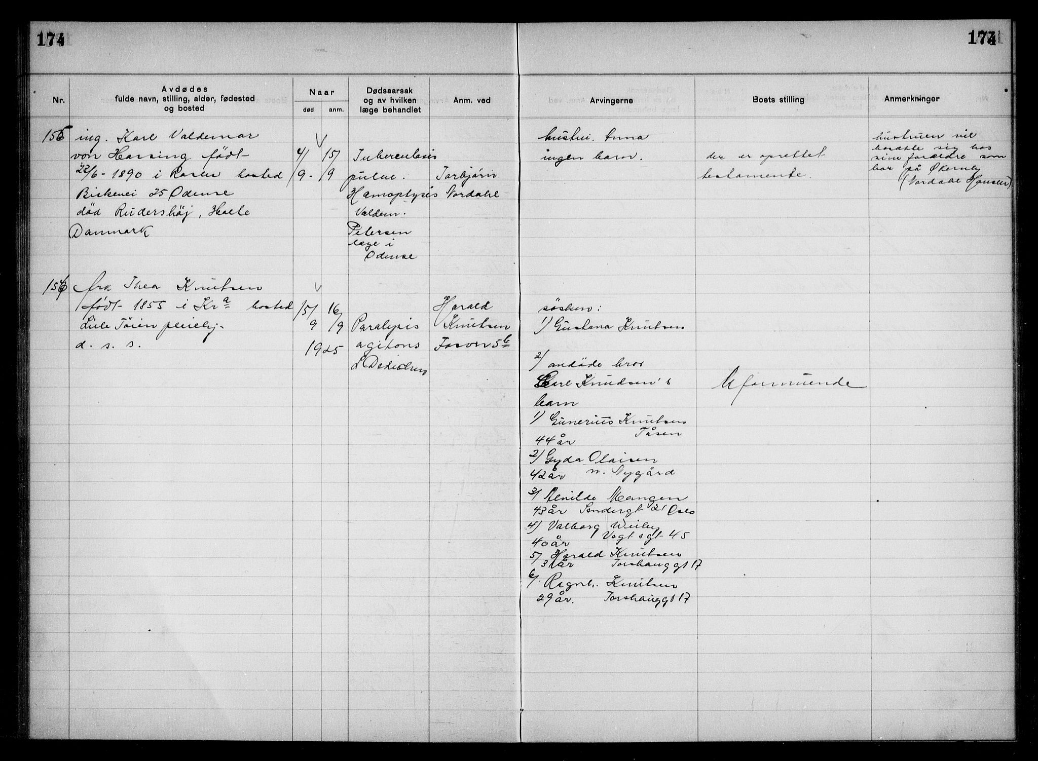 Aker kriminaldommer, skifte- og auksjonsforvalterembete, AV/SAO-A-10452/H/Hb/Hba/Hbac/L0001: Dødsfallsprotokoll for Østre Aker, 1922-1927, p. 174