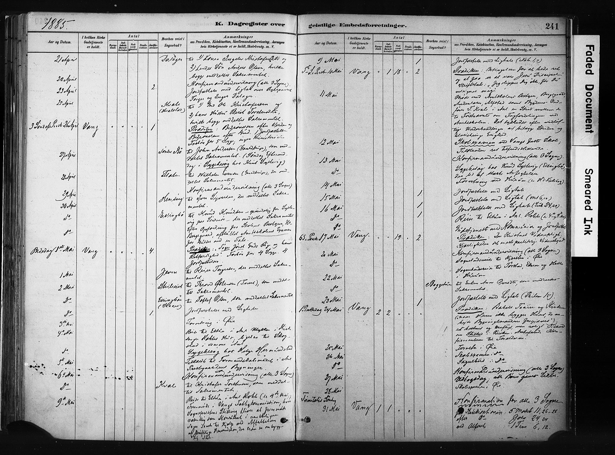 Vang prestekontor, Valdres, SAH/PREST-140/H/Ha/L0008: Parish register (official) no. 8, 1882-1910, p. 241