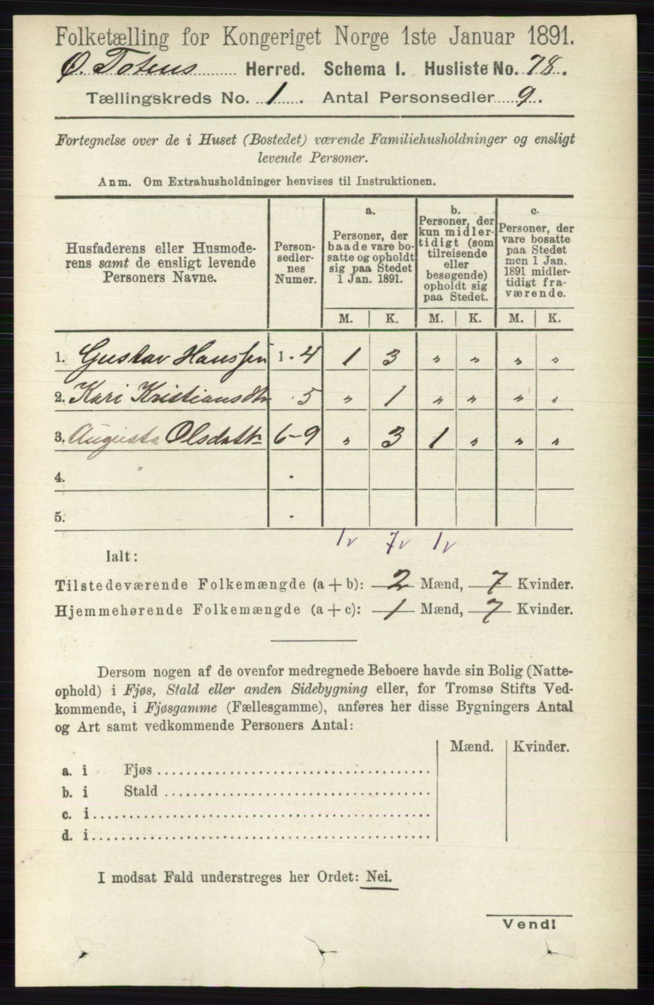 RA, 1891 census for 0528 Østre Toten, 1891, p. 130