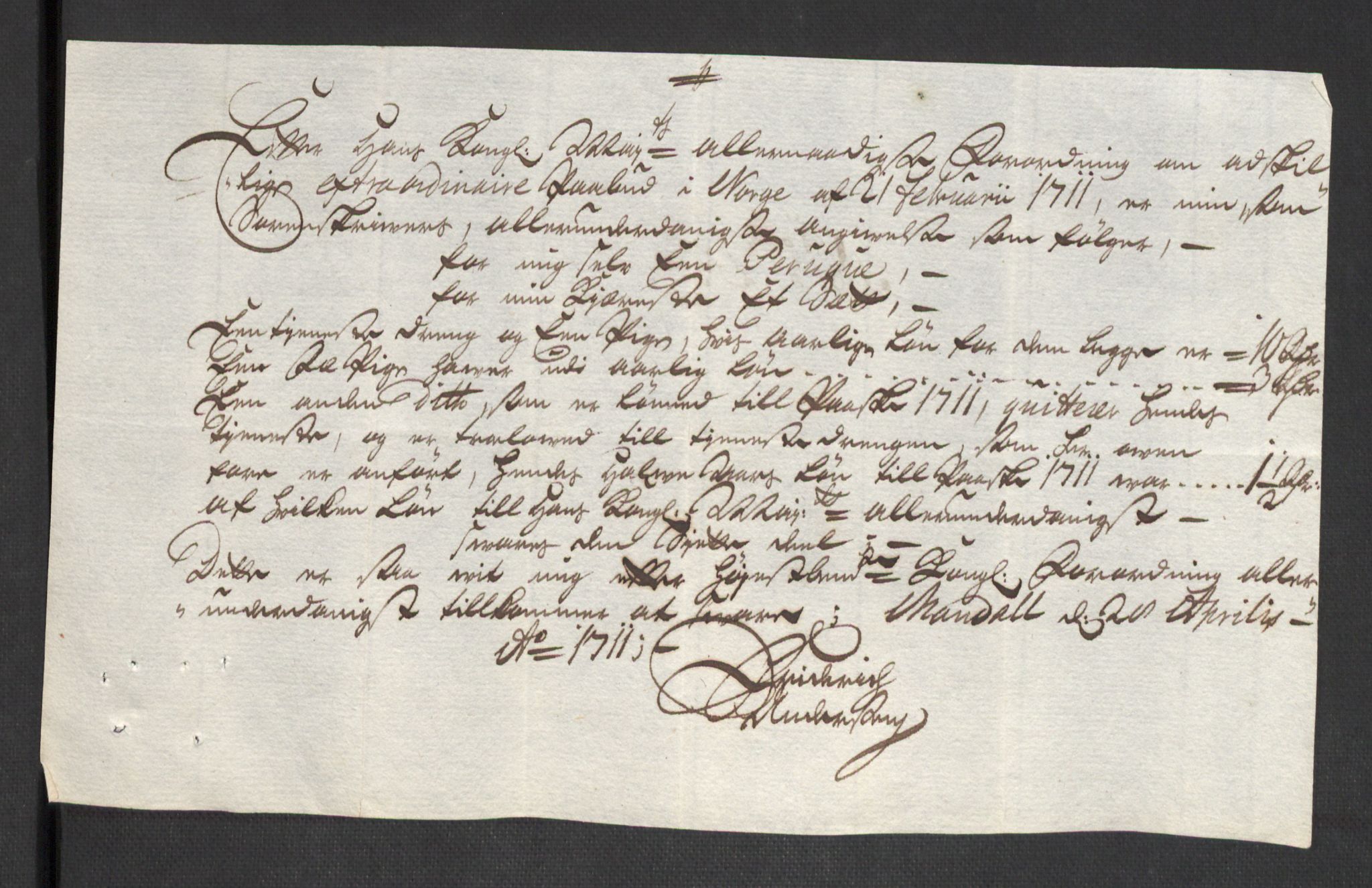 Rentekammeret inntil 1814, Reviderte regnskaper, Fogderegnskap, AV/RA-EA-4092/R43/L2554: Fogderegnskap Lista og Mandal, 1711, p. 464