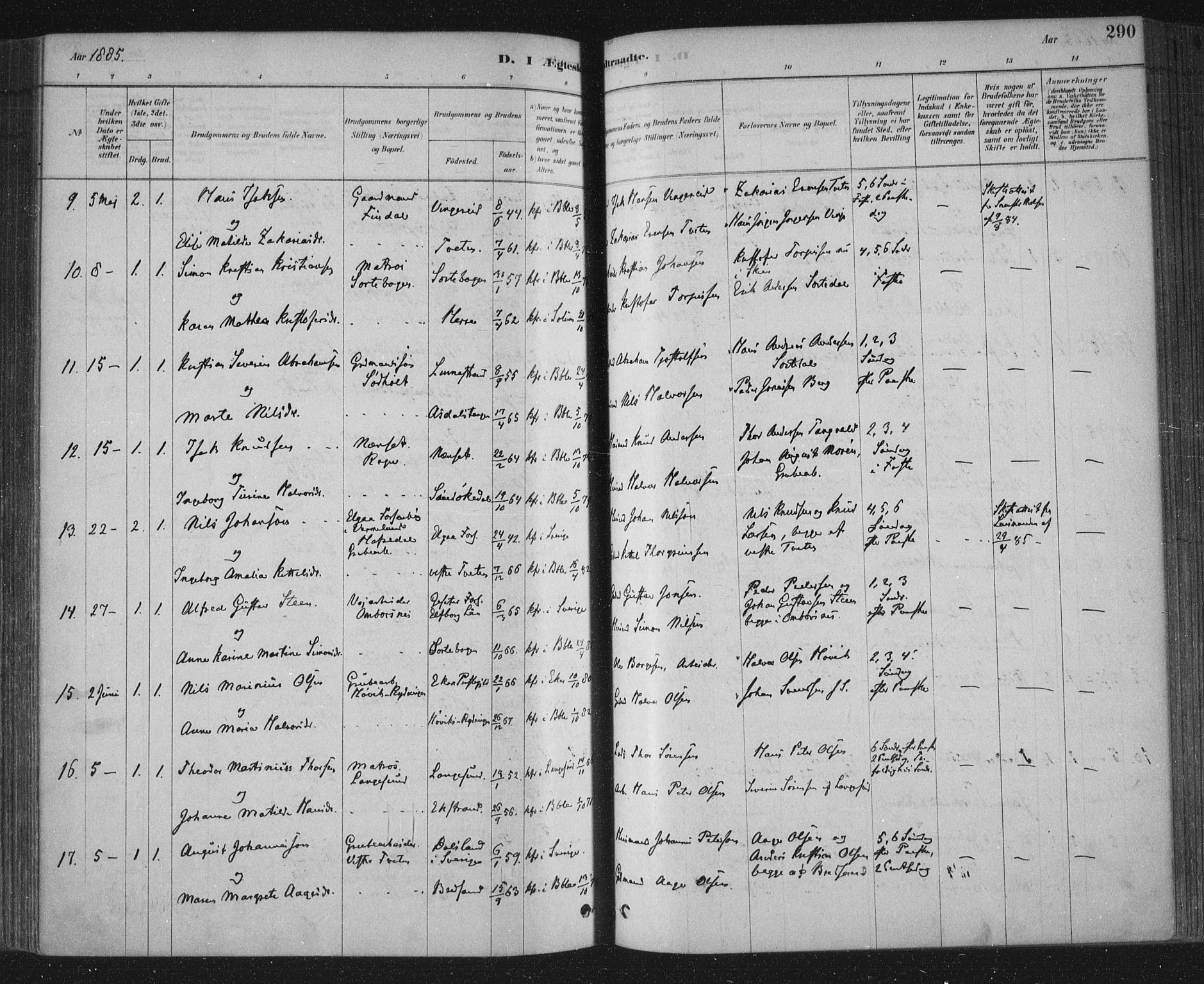 Bamble kirkebøker, SAKO/A-253/F/Fa/L0007: Parish register (official) no. I 7, 1878-1888, p. 290