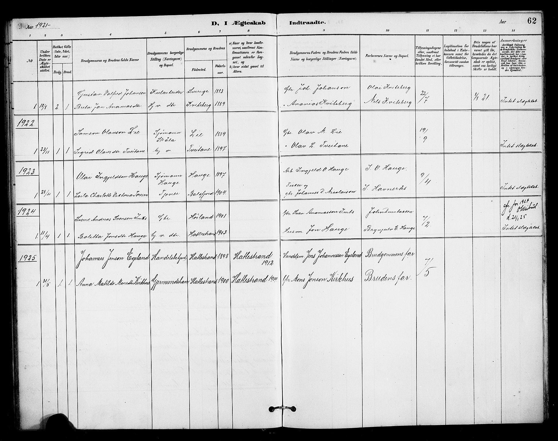 Kvinnherad sokneprestembete, SAB/A-76401/H/Hab: Parish register (copy) no. B 1, 1885-1925, p. 62