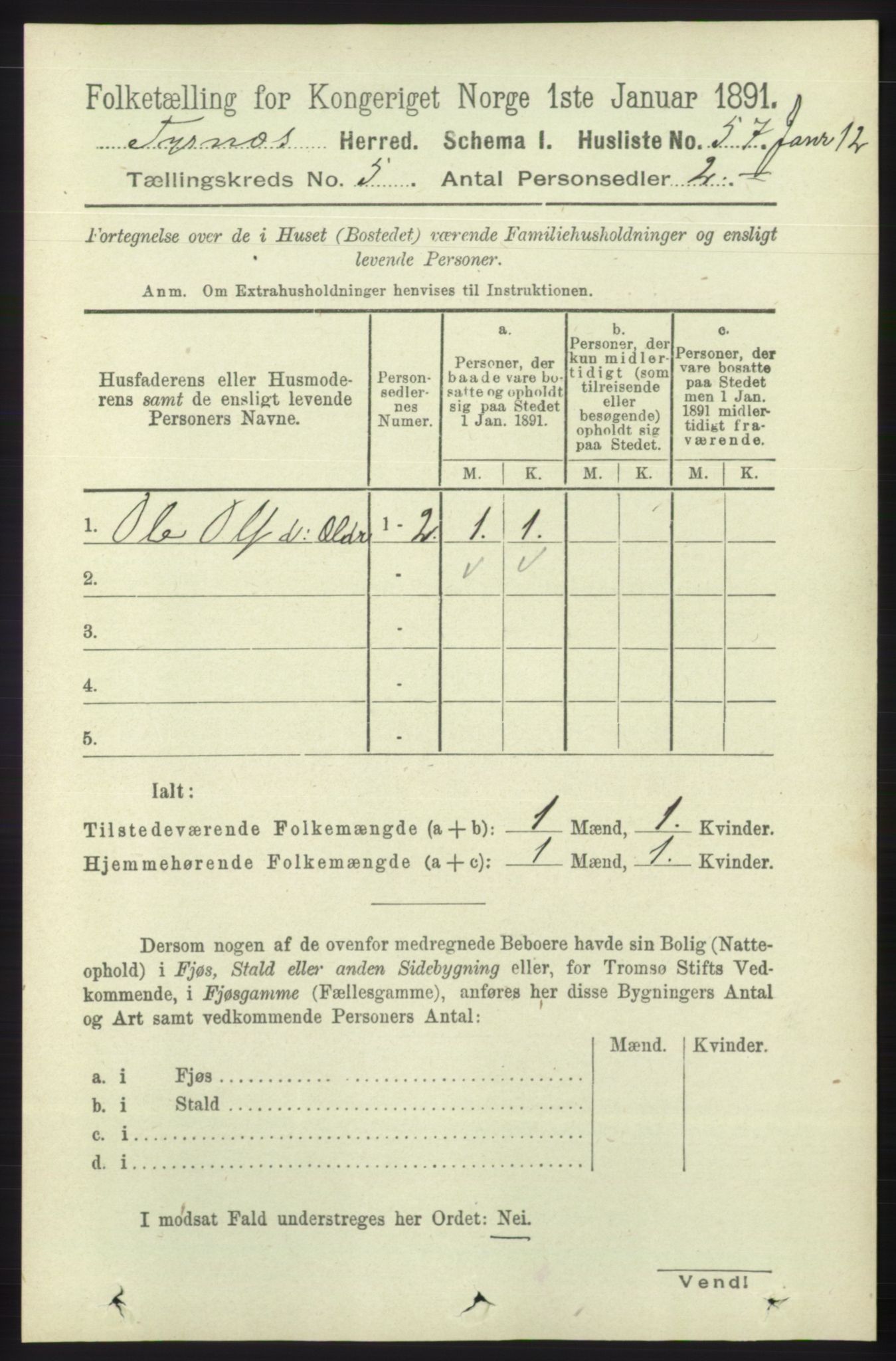 RA, 1891 census for 1223 Tysnes, 1891, p. 1893
