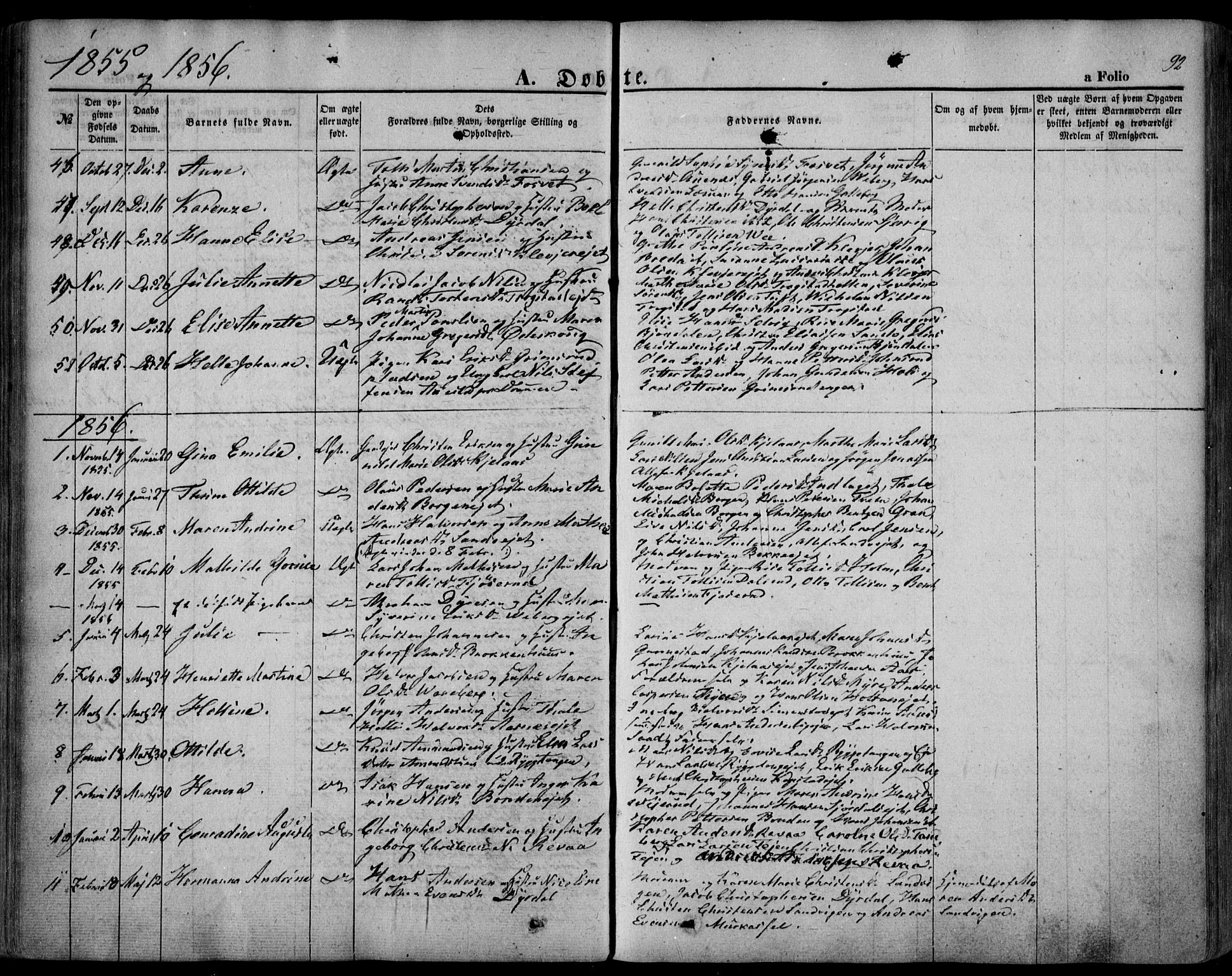Sande Kirkebøker, SAKO/A-53/F/Fa/L0004: Parish register (official) no. 4, 1847-1864, p. 92