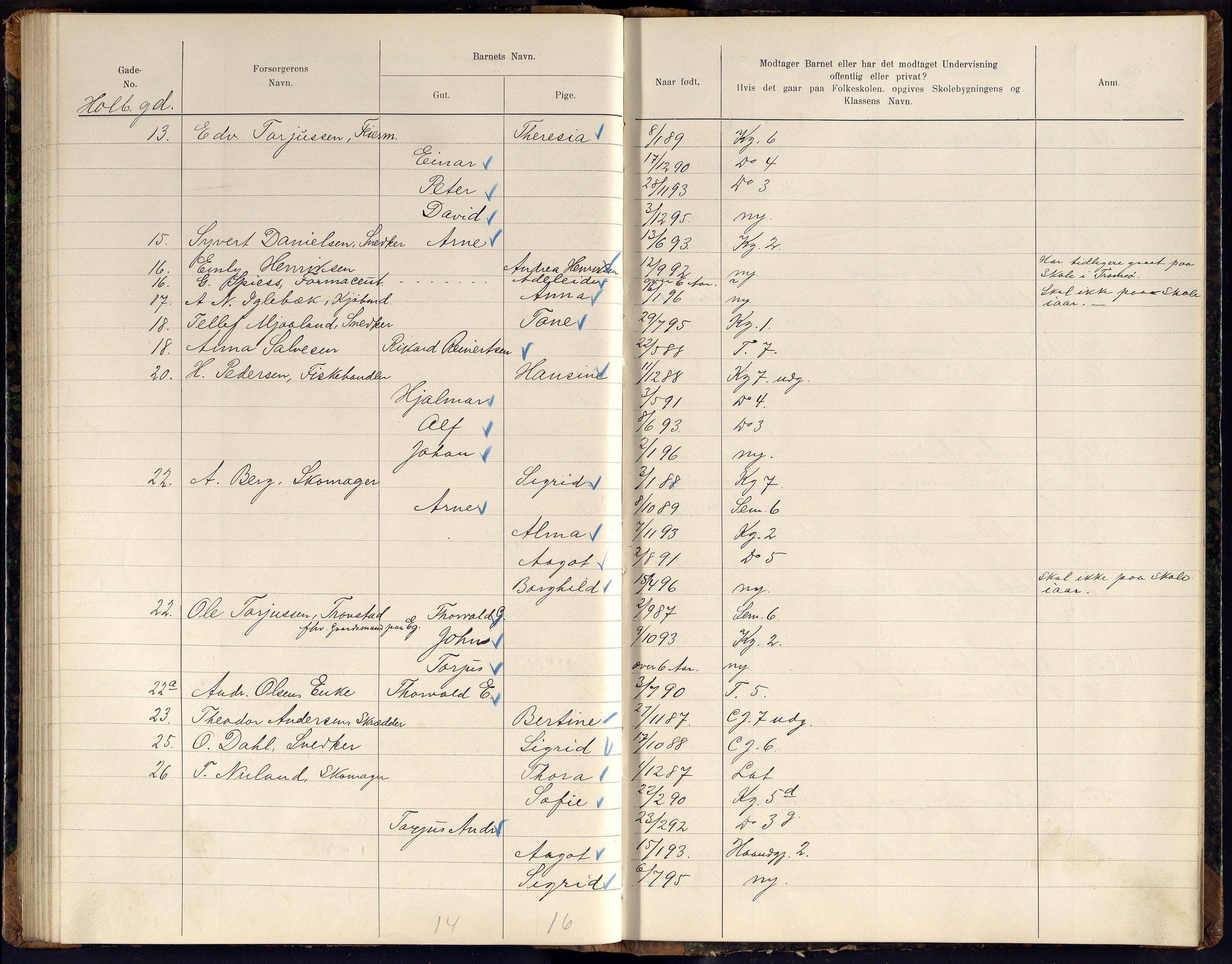 Kristiansand By - Skolekommisjonen/ -Styret, ARKSOR/1001KG510/J/Jb/L0011: Barnetelling, 1902, p. 145-146