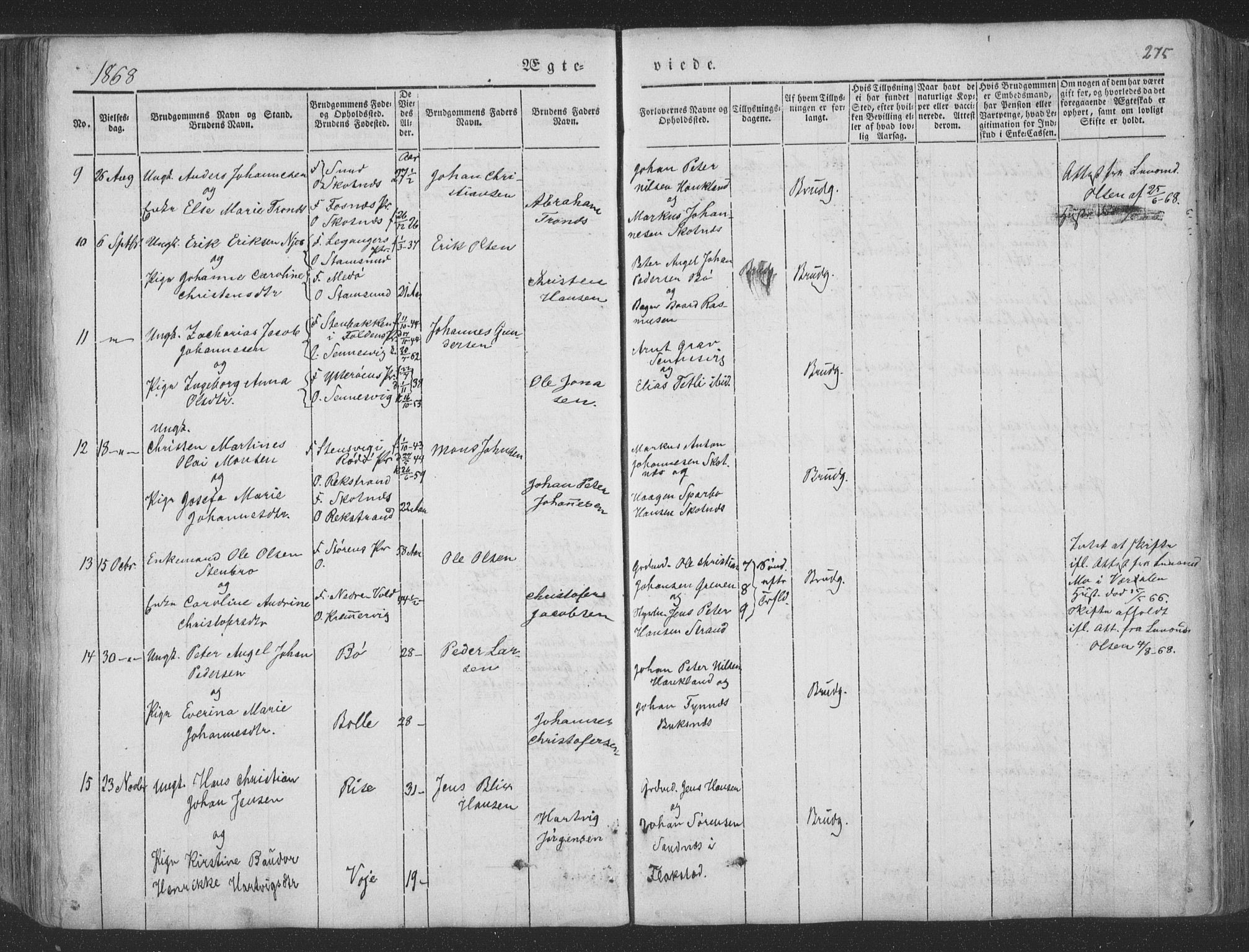 Ministerialprotokoller, klokkerbøker og fødselsregistre - Nordland, AV/SAT-A-1459/881/L1165: Parish register (copy) no. 881C02, 1854-1876, p. 275