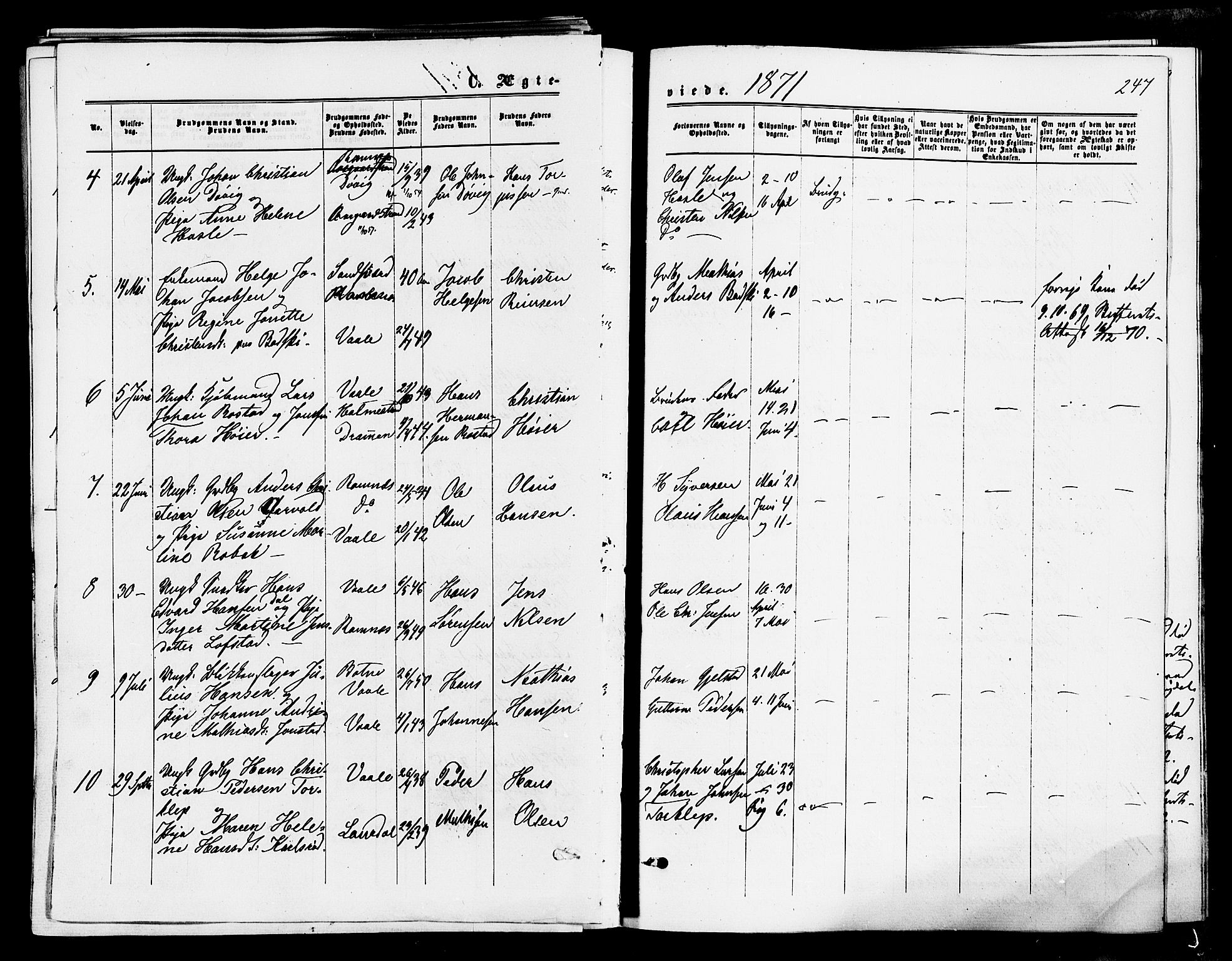 Våle kirkebøker, SAKO/A-334/F/Fa/L0010: Parish register (official) no. I 10, 1861-1877, p. 247