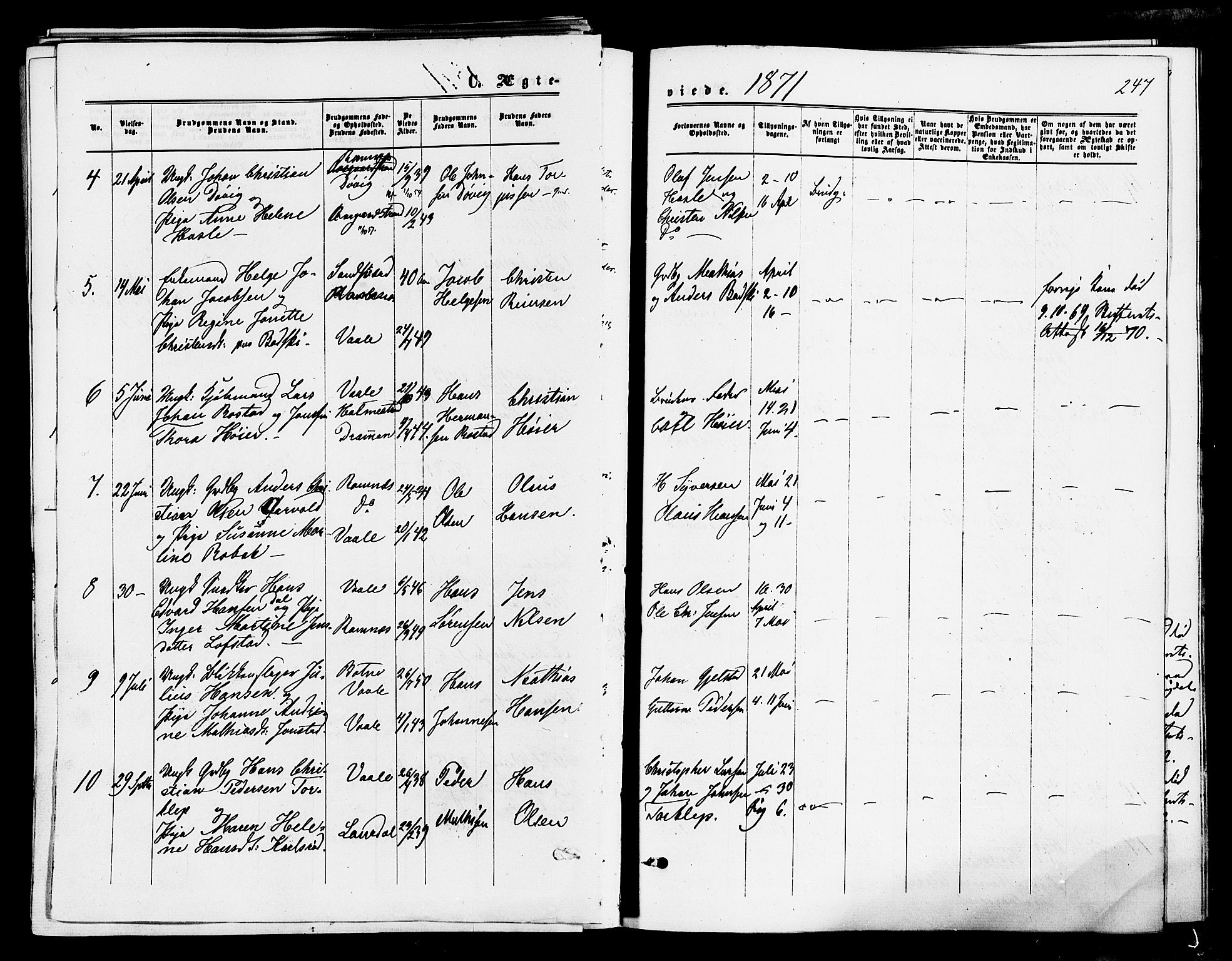 Våle kirkebøker, AV/SAKO-A-334/F/Fa/L0010: Parish register (official) no. I 10, 1861-1877, p. 247