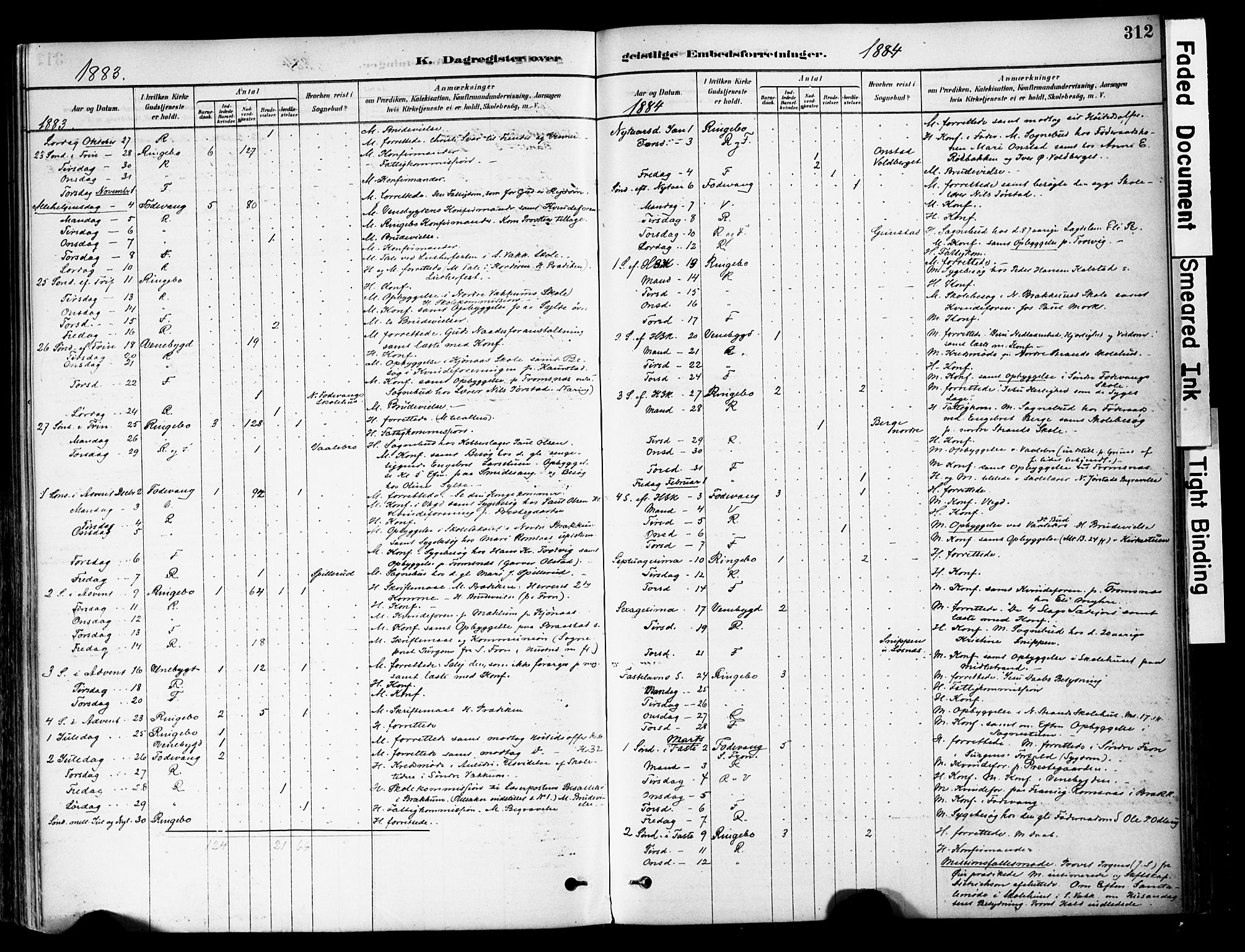 Ringebu prestekontor, SAH/PREST-082/H/Ha/Haa/L0008: Parish register (official) no. 8, 1878-1898, p. 312