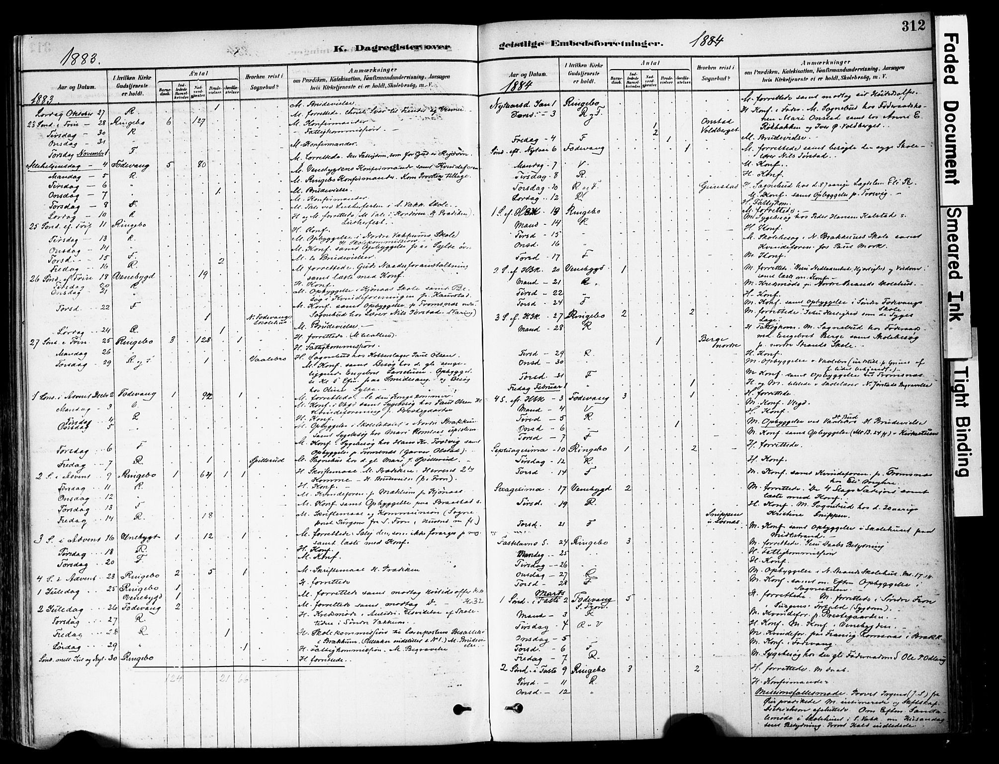 Ringebu prestekontor, AV/SAH-PREST-082/H/Ha/Haa/L0008: Parish register (official) no. 8, 1878-1898, p. 312