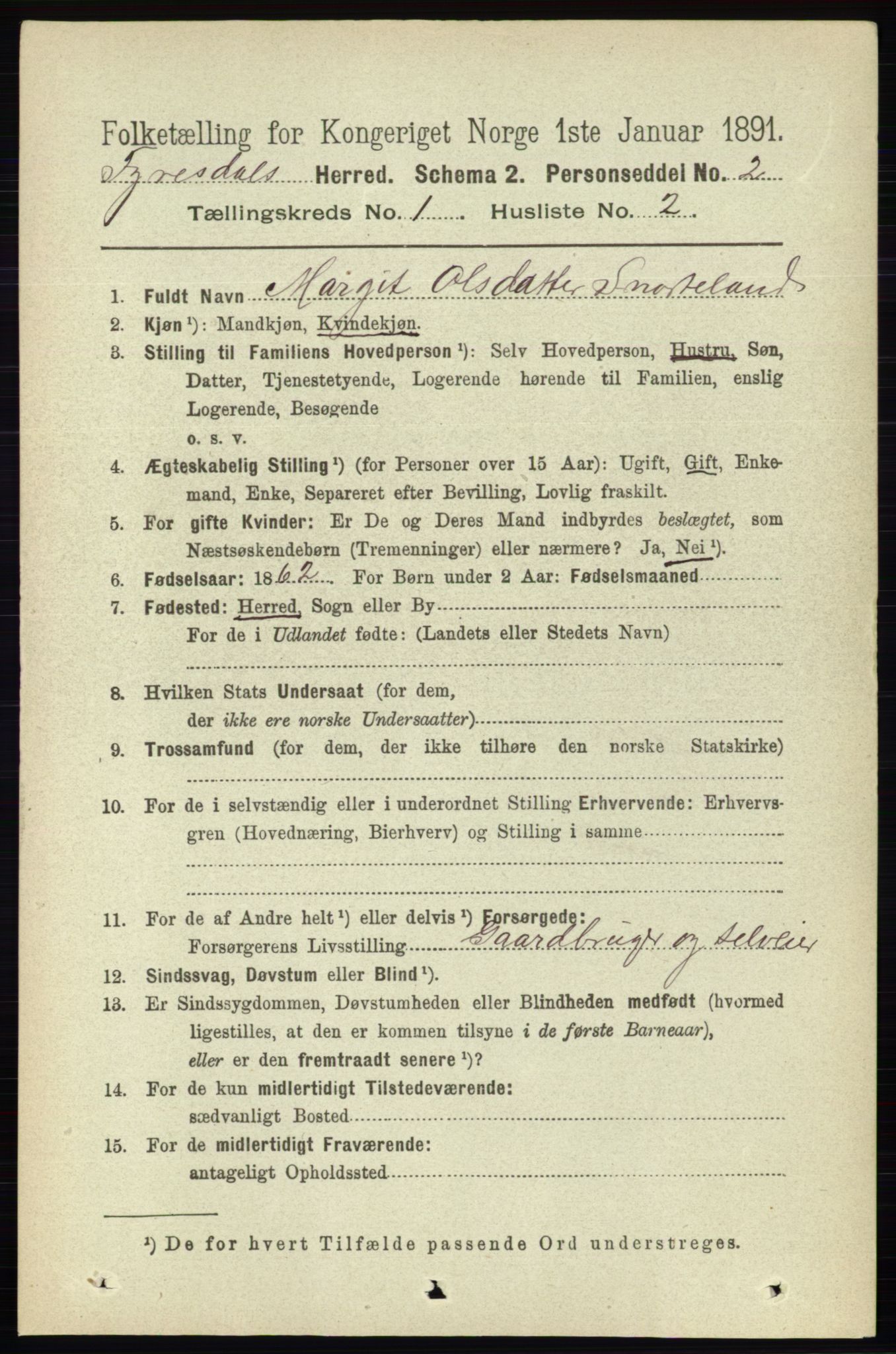 RA, 1891 census for 0831 Fyresdal, 1891, p. 67