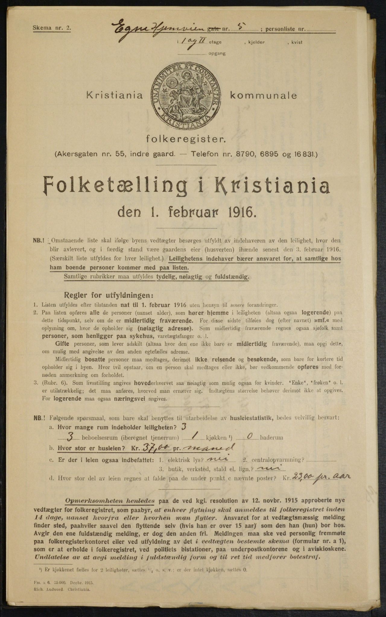 OBA, Municipal Census 1916 for Kristiania, 1916, p. 18990