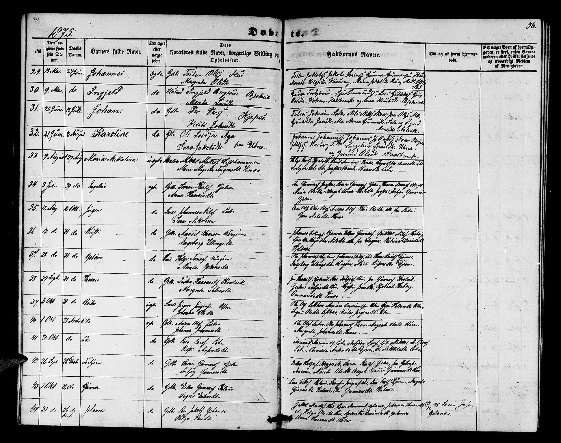 Ullensvang sokneprestembete, SAB/A-78701/H/Hab: Parish register (copy) no. E 6, 1857-1886, p. 56