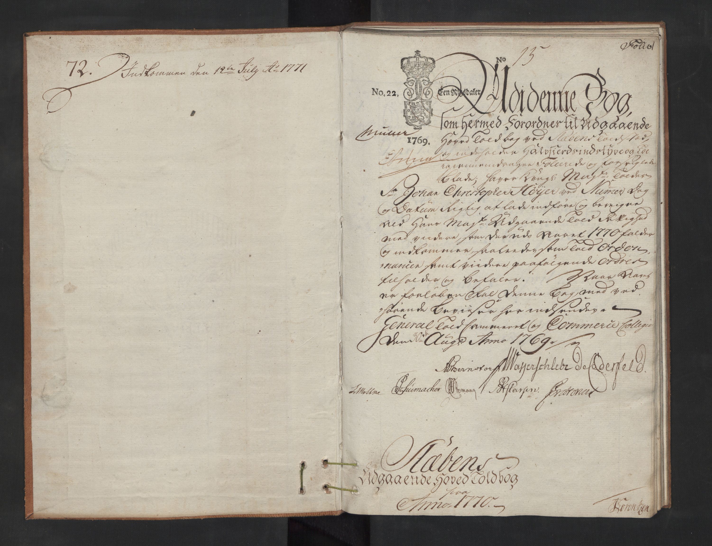 Generaltollkammeret, tollregnskaper, AV/RA-EA-5490/R06/L0100/0002: Tollregnskaper Kristiania / Utgående hovedtollbok Slependen, 1770