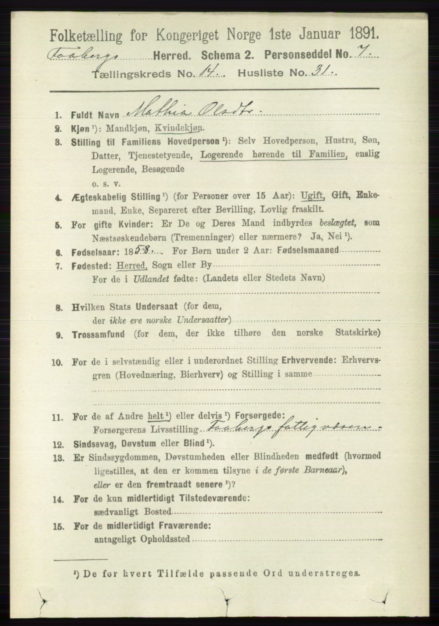 RA, 1891 census for 0524 Fåberg, 1891, p. 5820