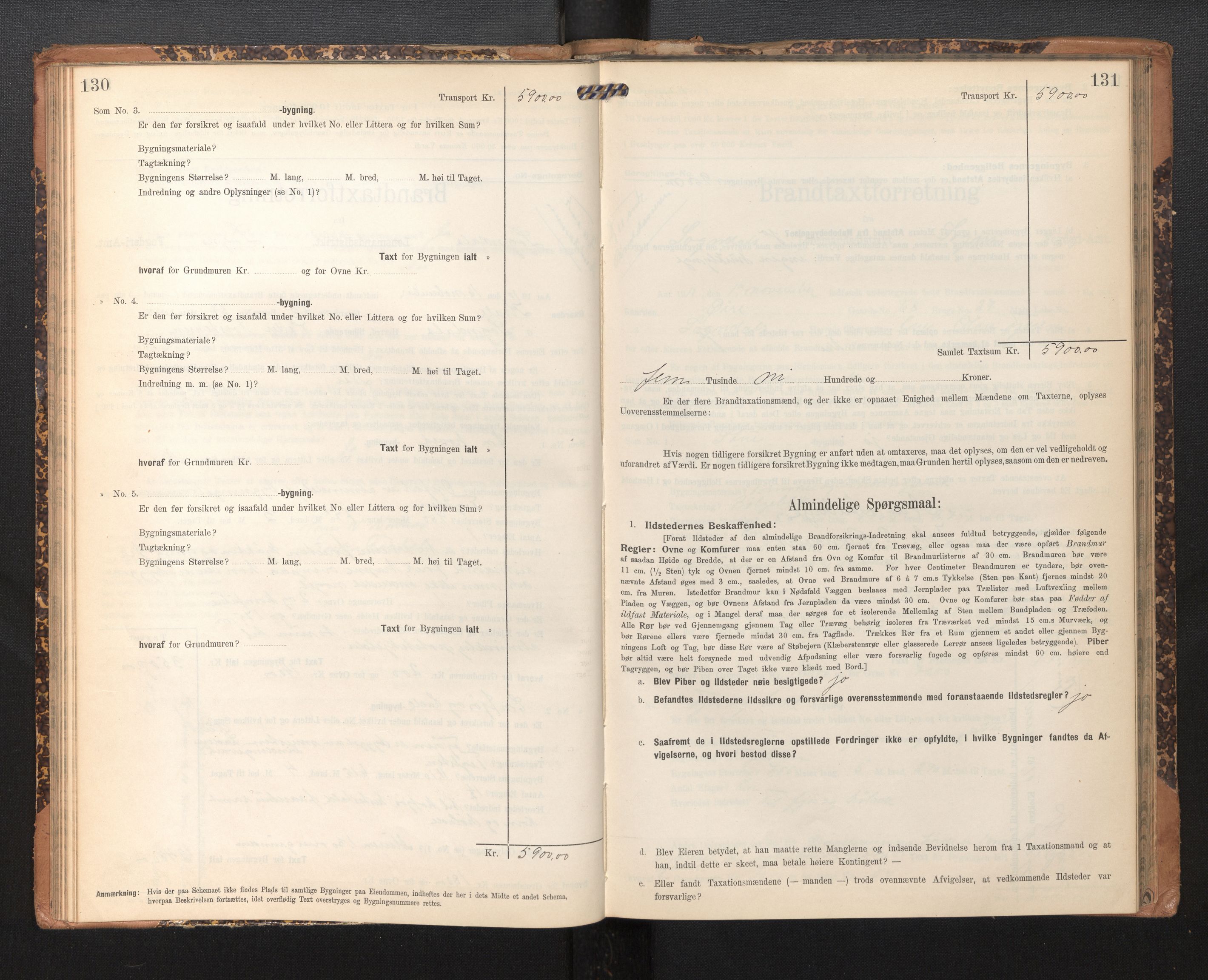 Lensmannen i Sogndal, SAB/A-29901/0012/L0010: Branntakstprotokoll, skjematakst, 1907-1914, p. 130-131