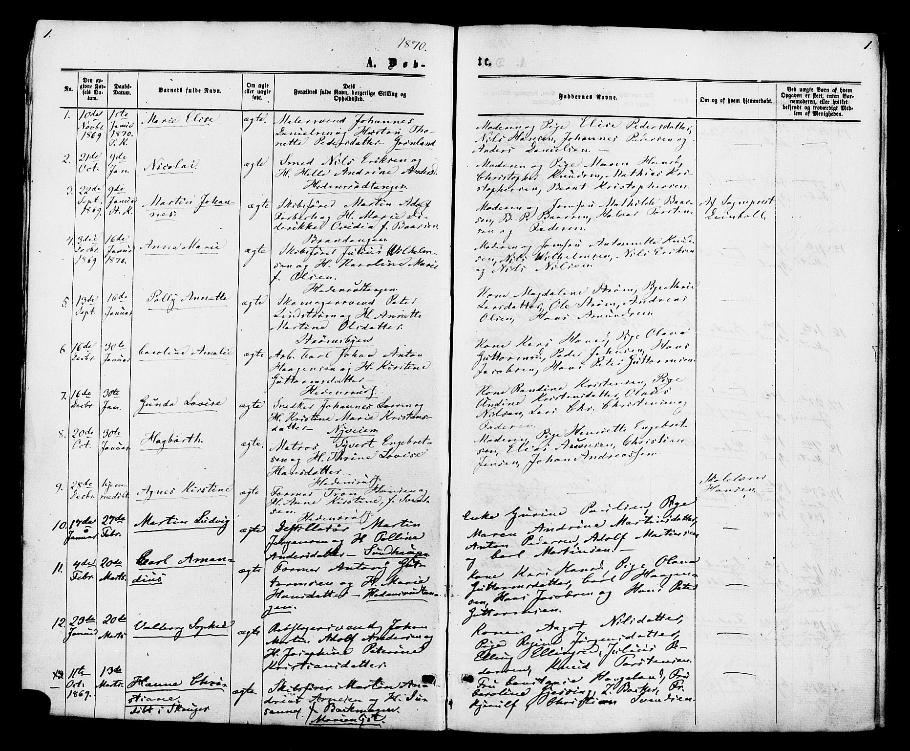 Strømsø kirkebøker, AV/SAKO-A-246/F/Fa/L0020: Parish register (official) no. I 20, 1870-1878, p. 1