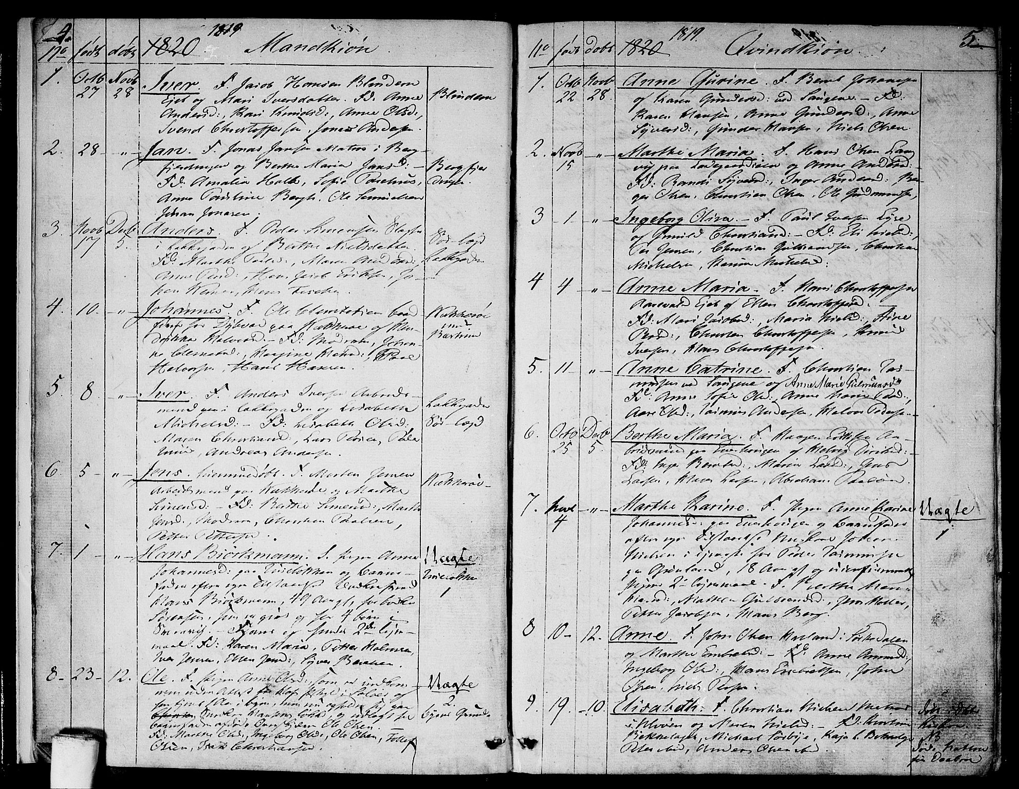 Aker prestekontor kirkebøker, SAO/A-10861/F/L0012: Parish register (official) no. 12, 1819-1828, p. 4-5