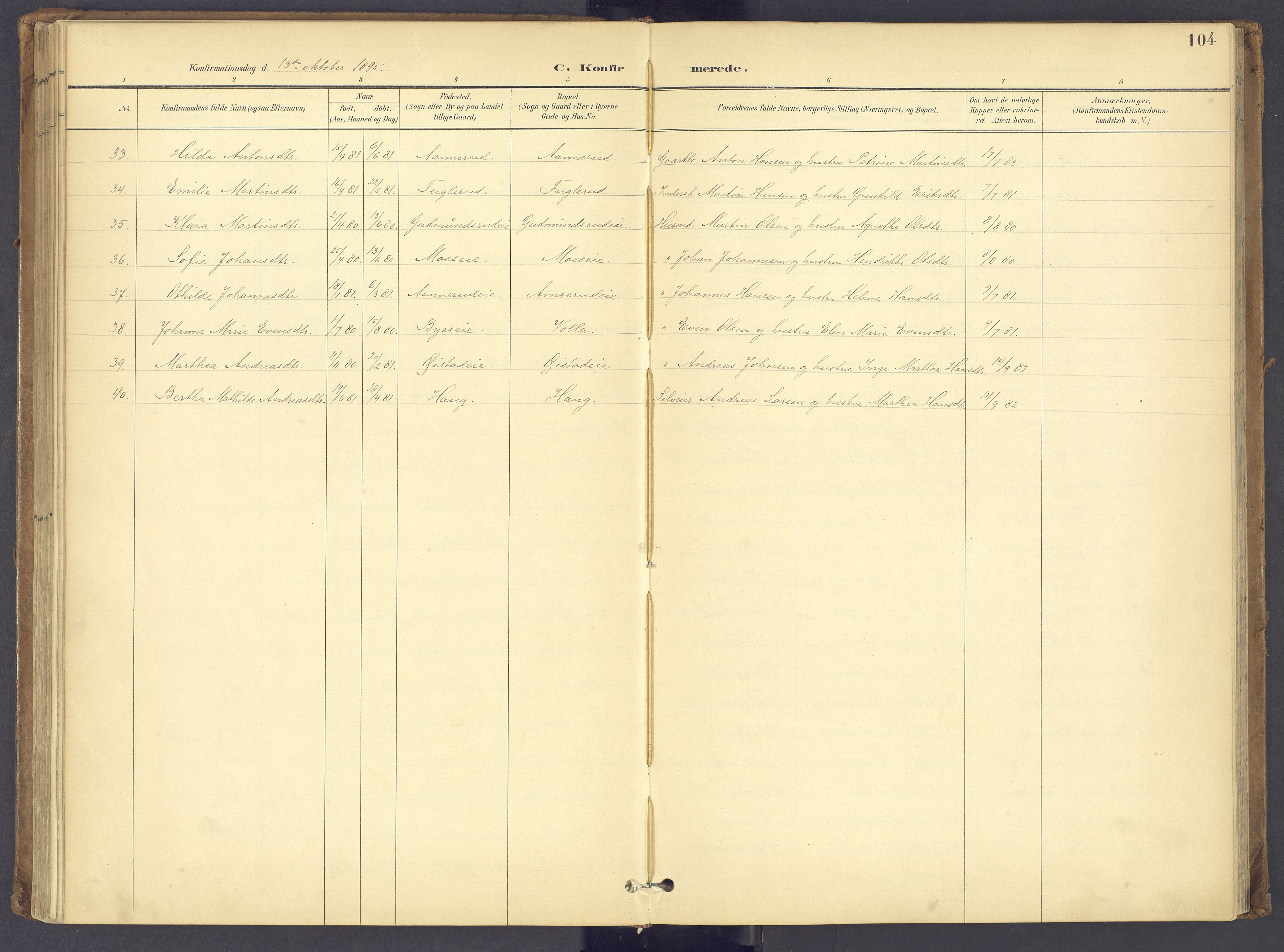 Søndre Land prestekontor, AV/SAH-PREST-122/K/L0006: Parish register (official) no. 6, 1895-1904, p. 104