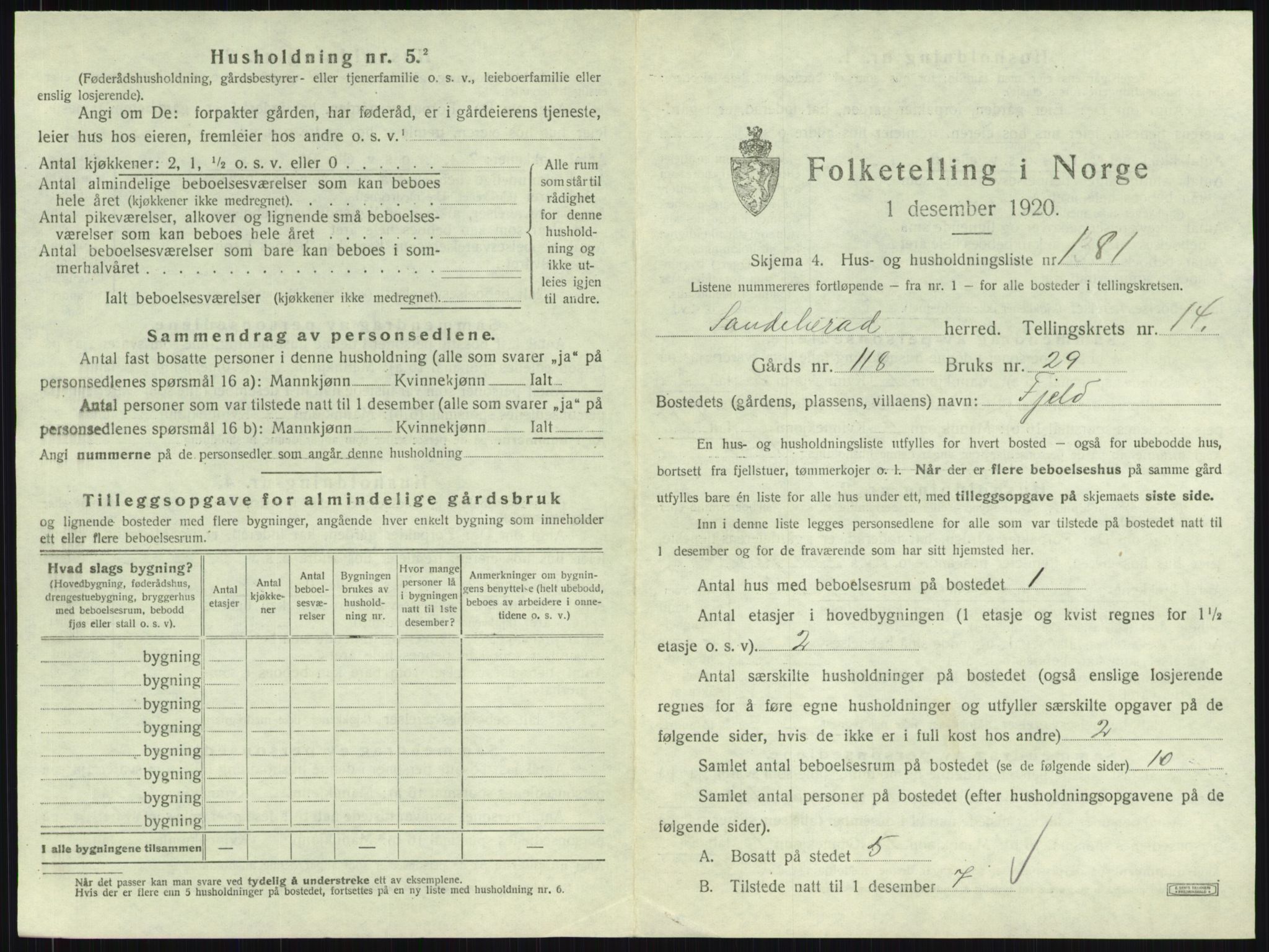 SAKO, 1920 census for Sandeherred, 1920, p. 3224