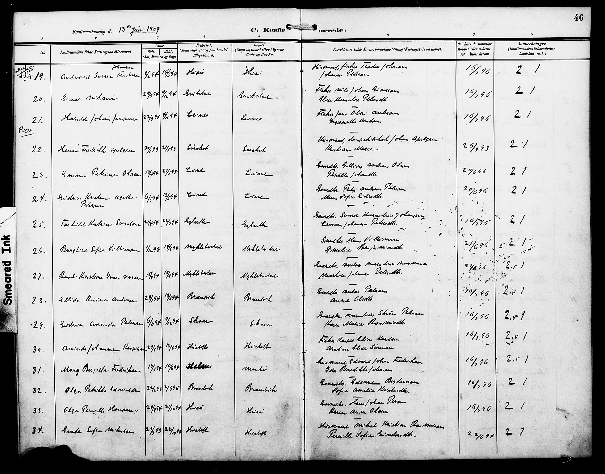 Ministerialprotokoller, klokkerbøker og fødselsregistre - Nordland, SAT/A-1459/857/L0829: Parish register (copy) no. 857C04, 1906-1916, p. 46