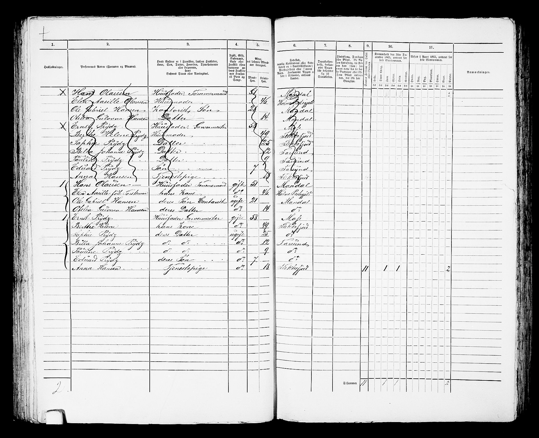 RA, 1865 census for Mandal/Mandal, 1865, p. 609