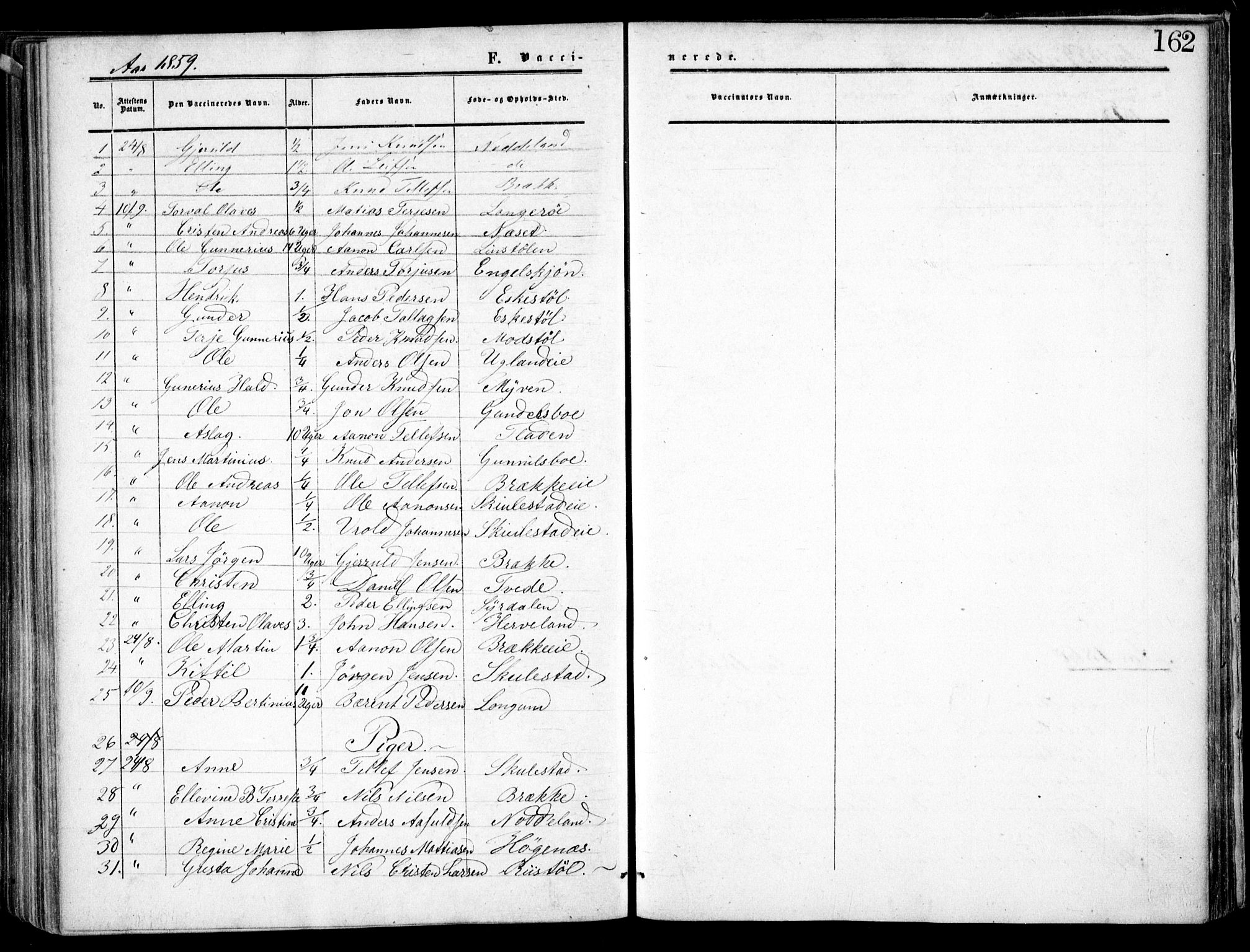 Austre Moland sokneprestkontor, SAK/1111-0001/F/Fa/Faa/L0008: Parish register (official) no. A 8, 1858-1868, p. 162