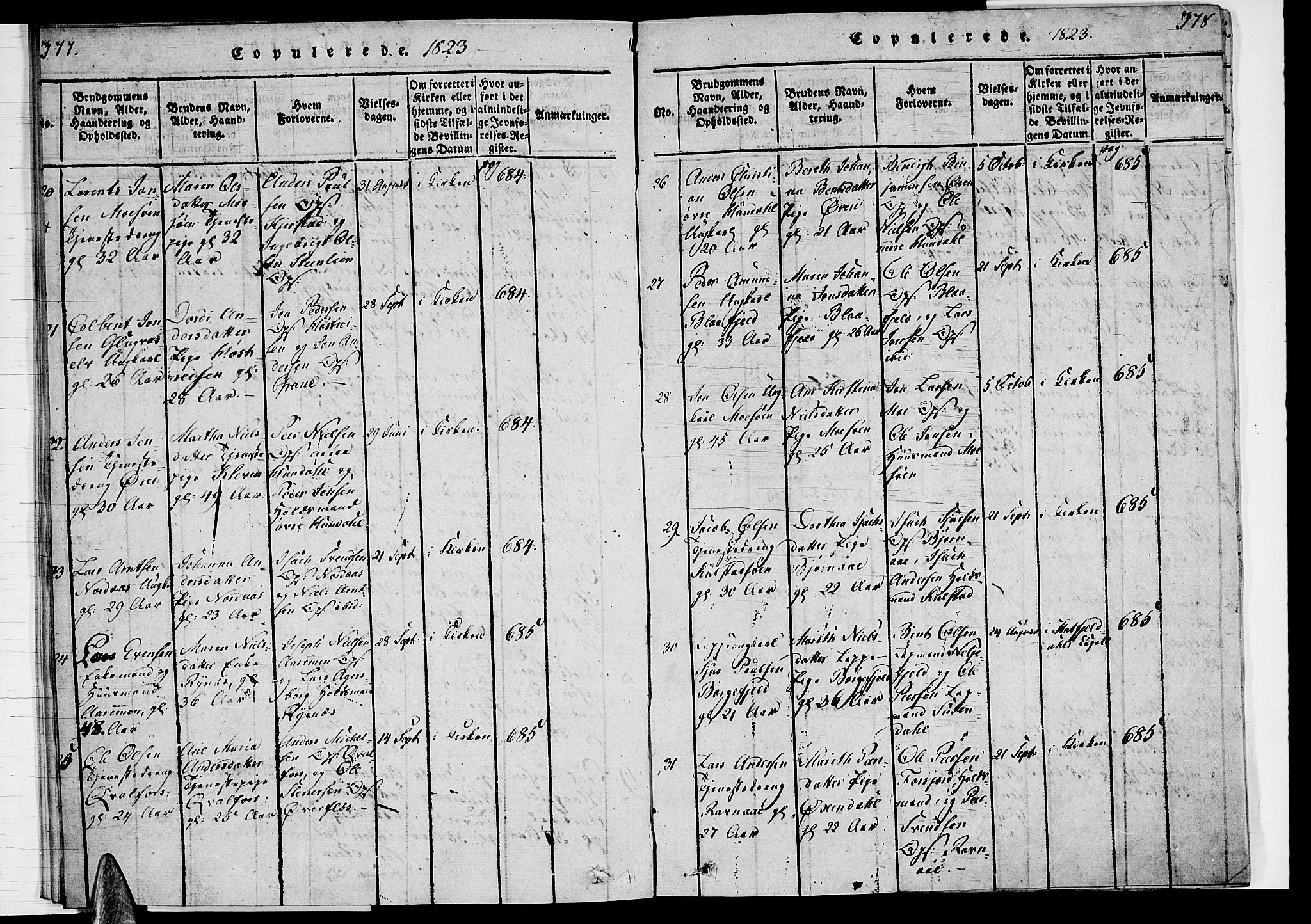 Ministerialprotokoller, klokkerbøker og fødselsregistre - Nordland, AV/SAT-A-1459/820/L0288: Parish register (official) no. 820A09, 1820-1825, p. 377-378