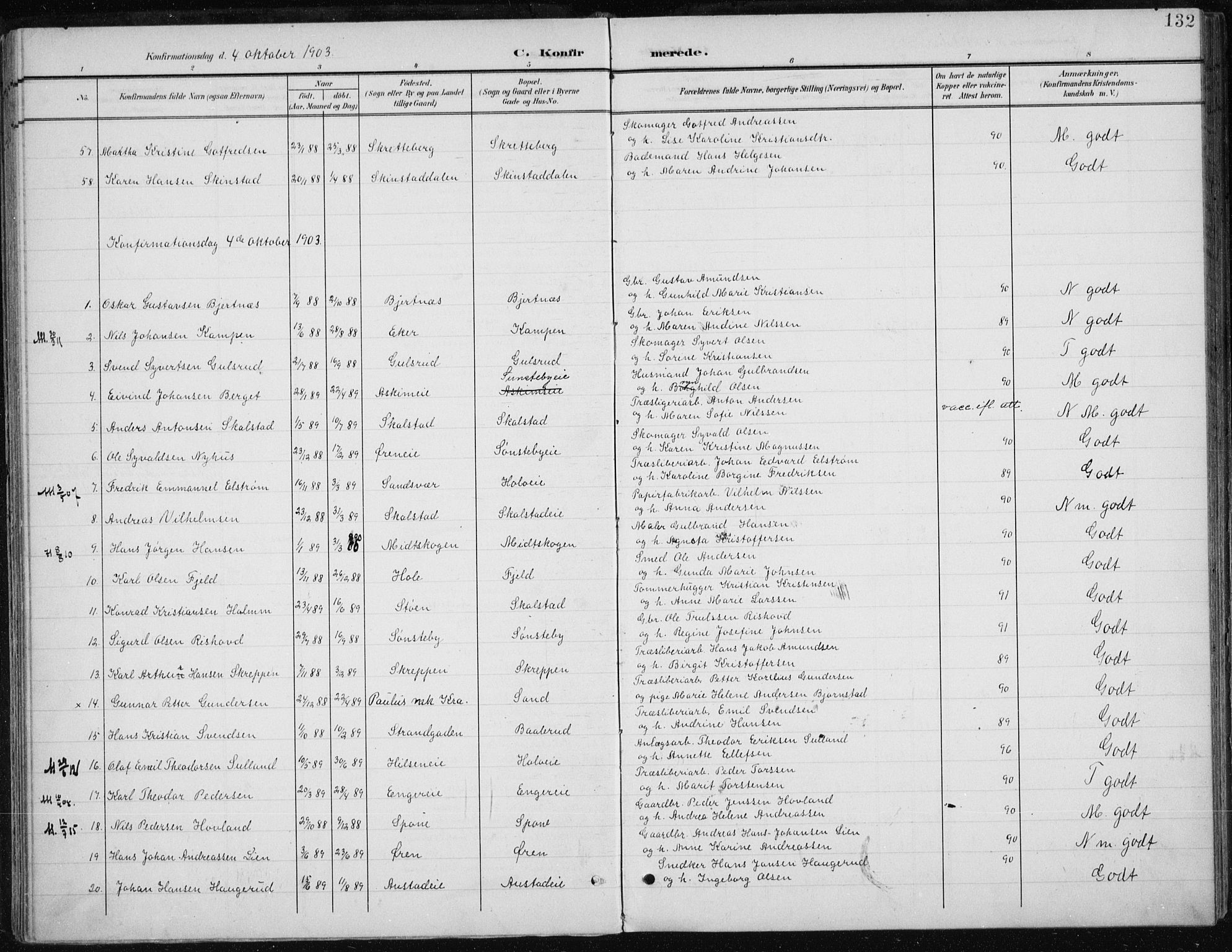 Modum kirkebøker, AV/SAKO-A-234/F/Fa/L0013: Parish register (official) no. 13, 1899-1907, p. 132