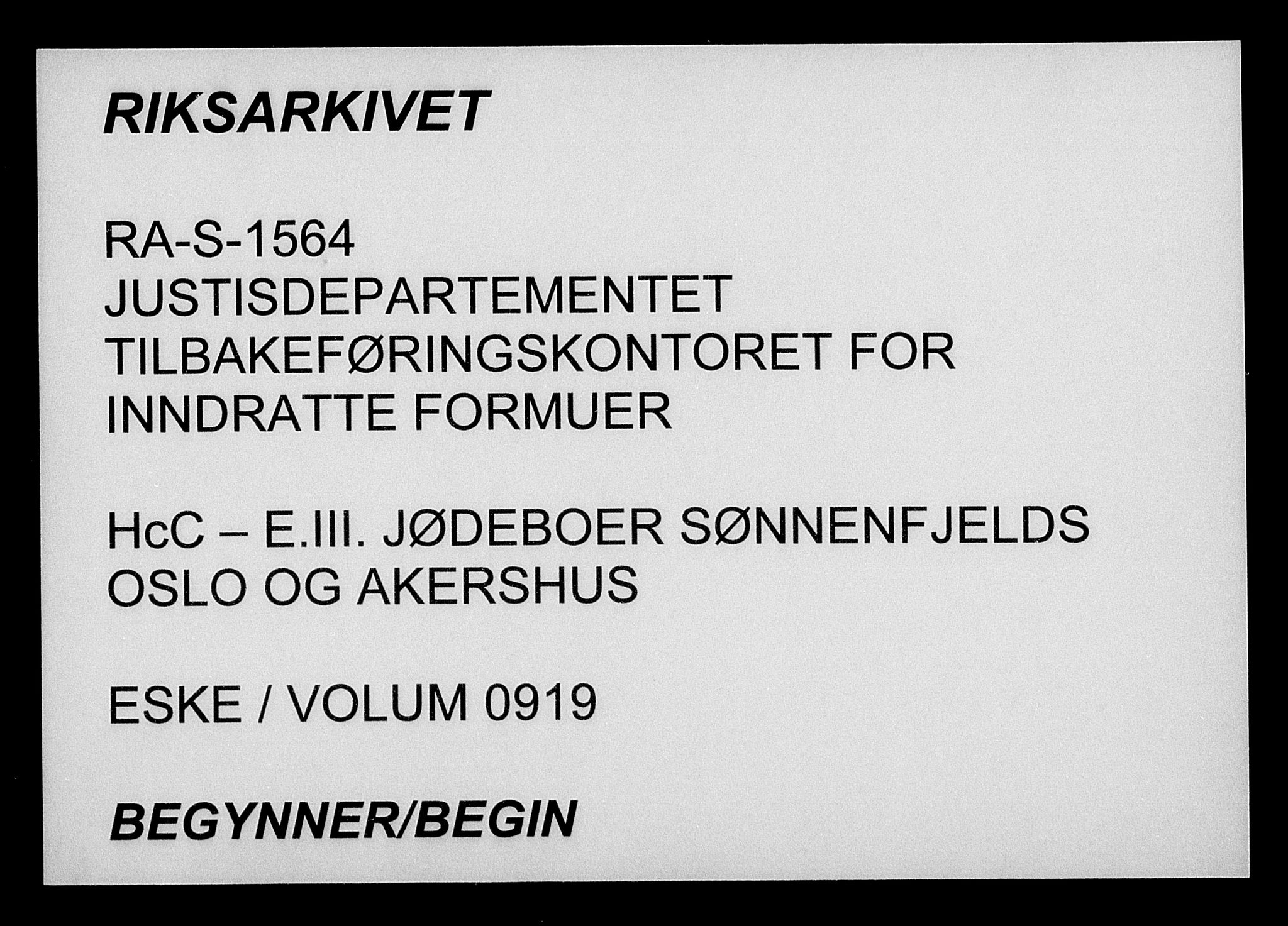 Justisdepartementet, Tilbakeføringskontoret for inndratte formuer, RA/S-1564/H/Hc/Hcc/L0919: --, 1945-1947, p. 1