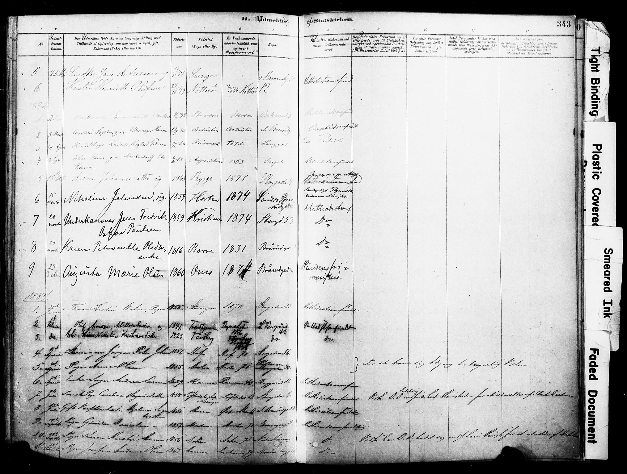 Horten kirkebøker, AV/SAKO-A-348/F/Fa/L0003: Parish register (official) no. 3, 1878-1887, p. 343