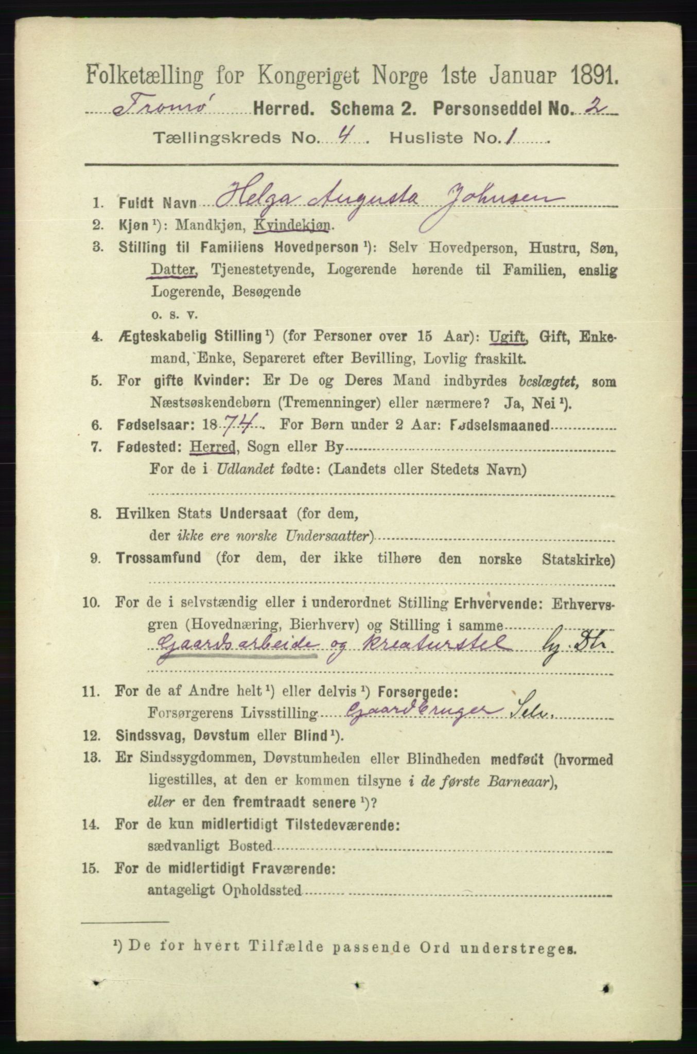 RA, 1891 census for 0921 Tromøy, 1891, p. 1463