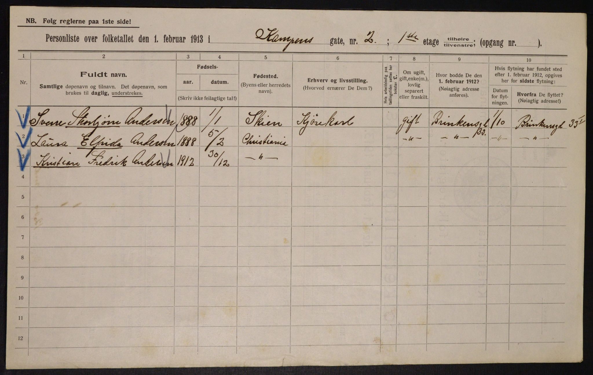 OBA, Municipal Census 1913 for Kristiania, 1913, p. 47507