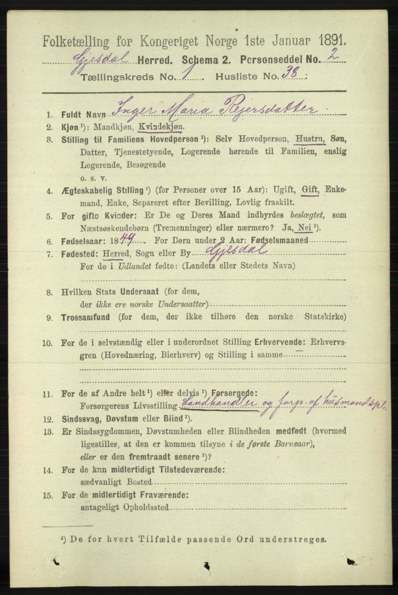 RA, 1891 census for 1122 Gjesdal, 1891, p. 339