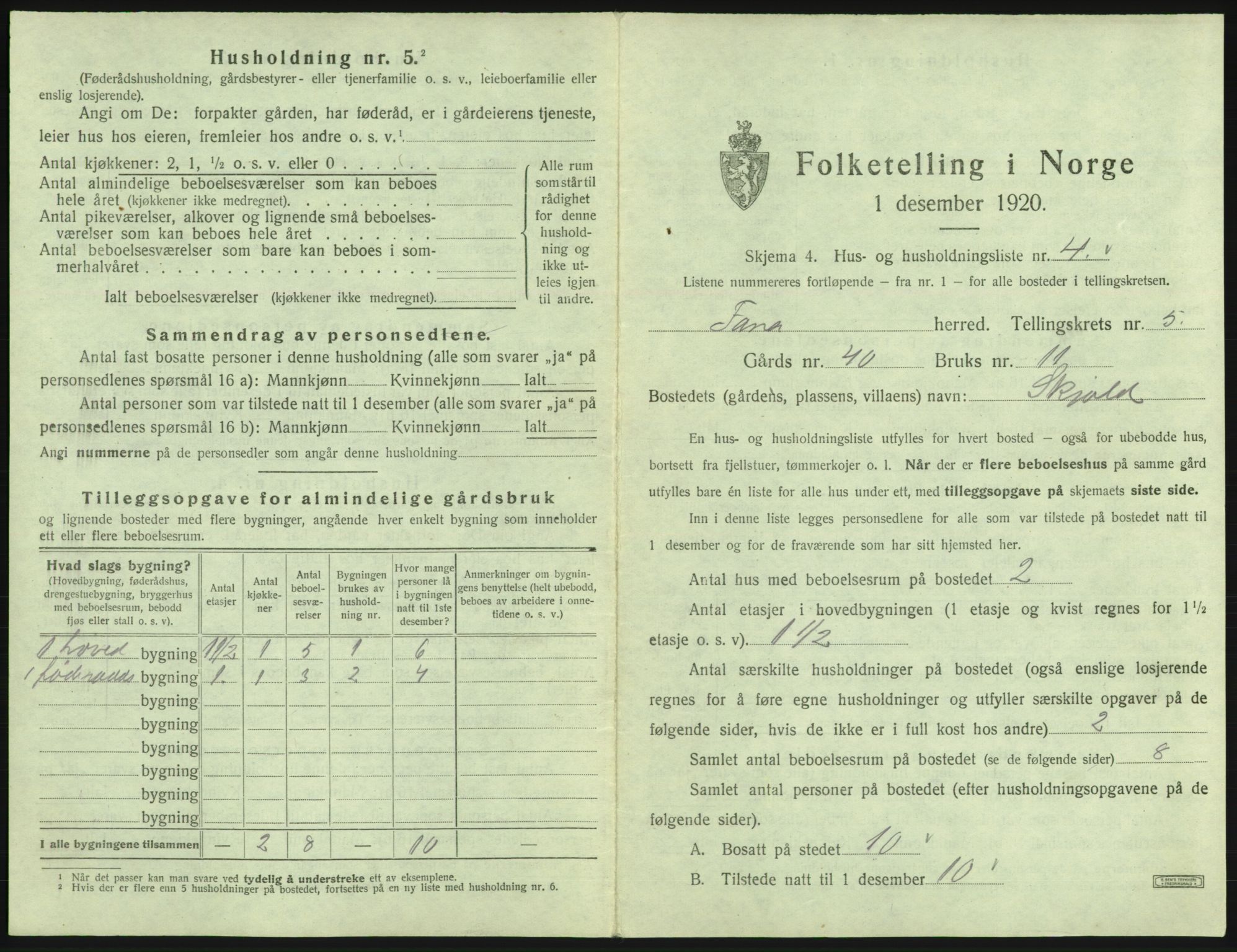 SAB, 1920 census for Fana, 1920, p. 530