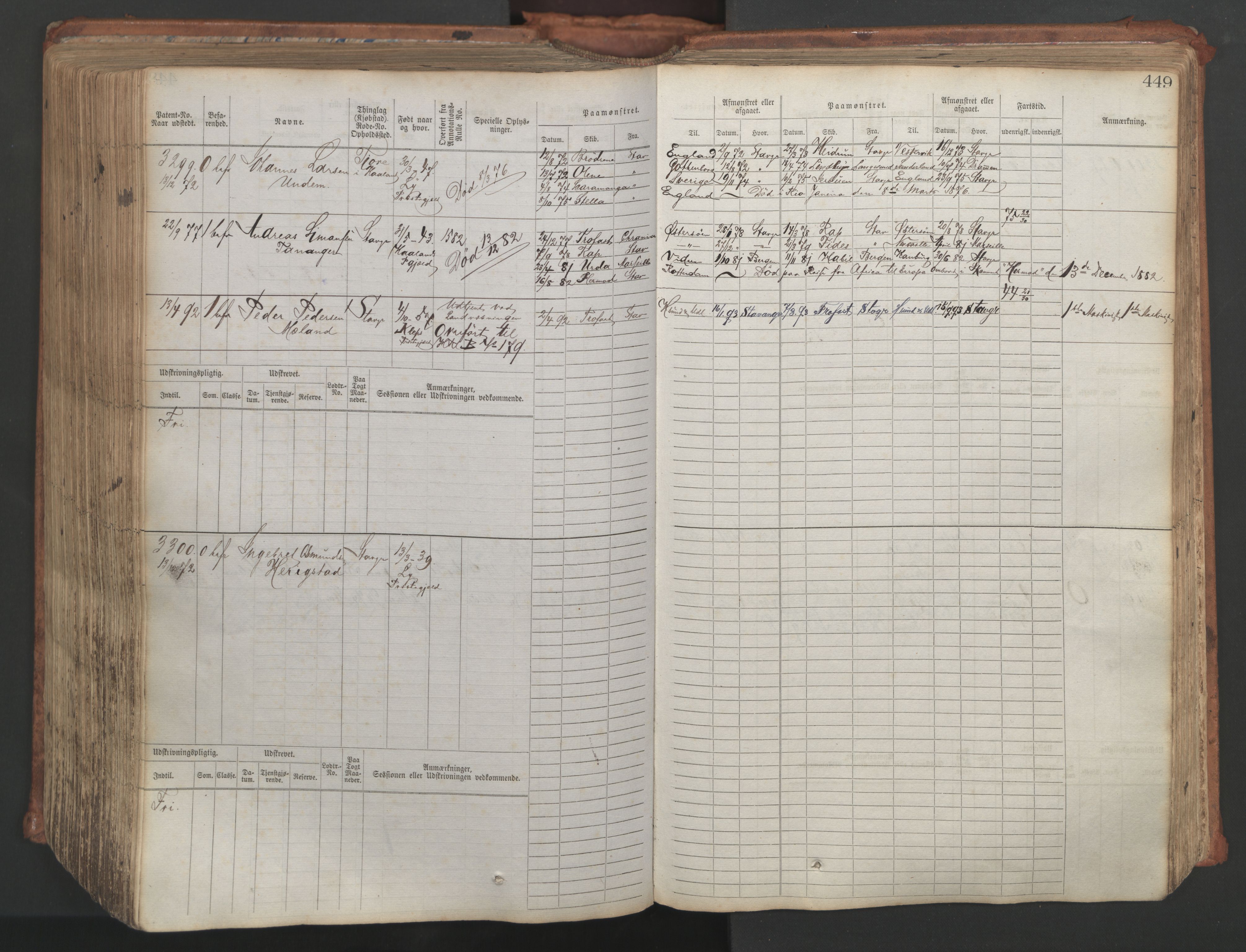 Stavanger sjømannskontor, SAST/A-102006/F/Fb/Fbb/L0007: Sjøfartshovedrulle, patentnr. 2403-3604, 1869-1880, p. 500