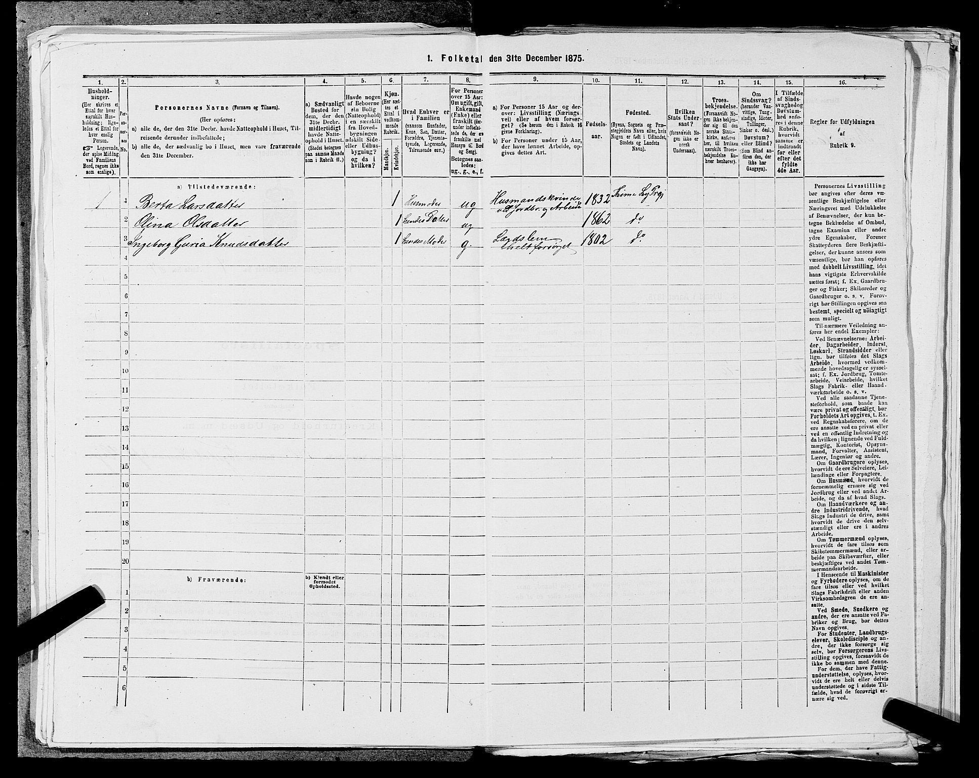 SAST, 1875 census for 1121P Lye, 1875, p. 603