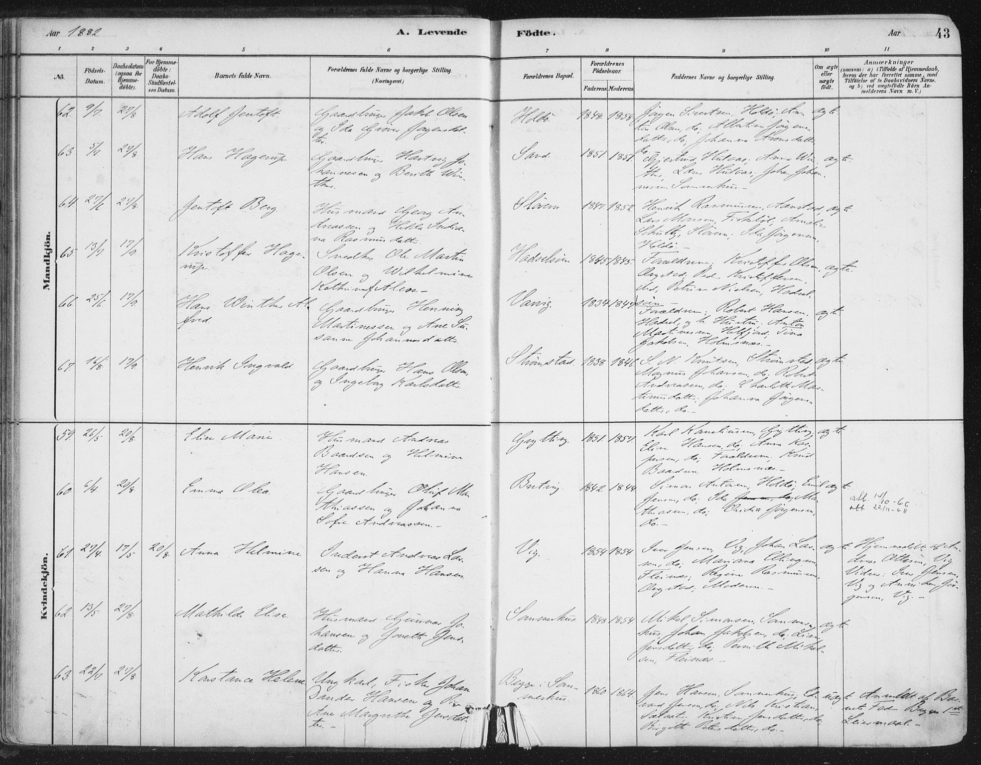 Ministerialprotokoller, klokkerbøker og fødselsregistre - Nordland, AV/SAT-A-1459/888/L1244: Parish register (official) no. 888A10, 1880-1890, p. 43