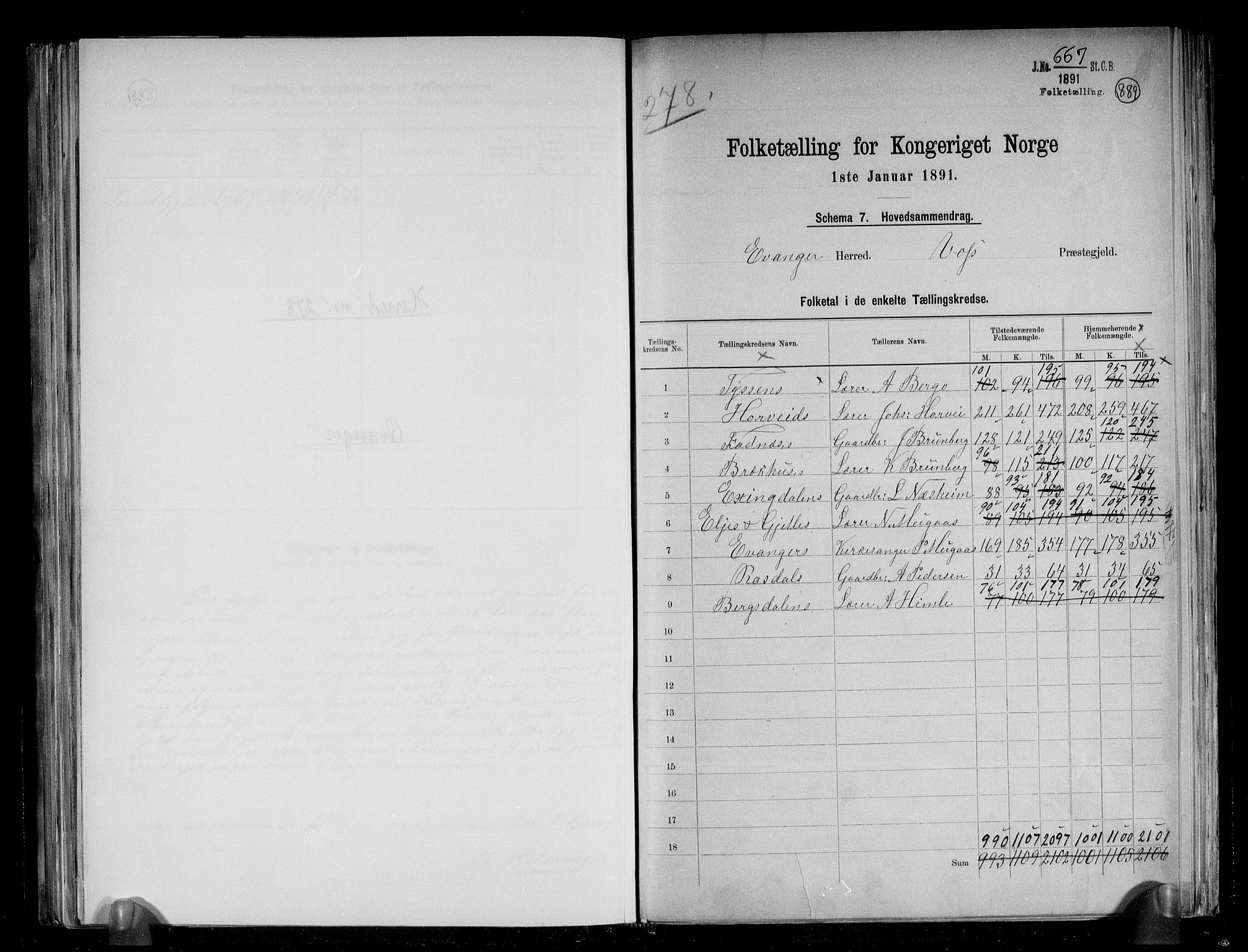 RA, 1891 census for 1237 Evanger, 1891, p. 2