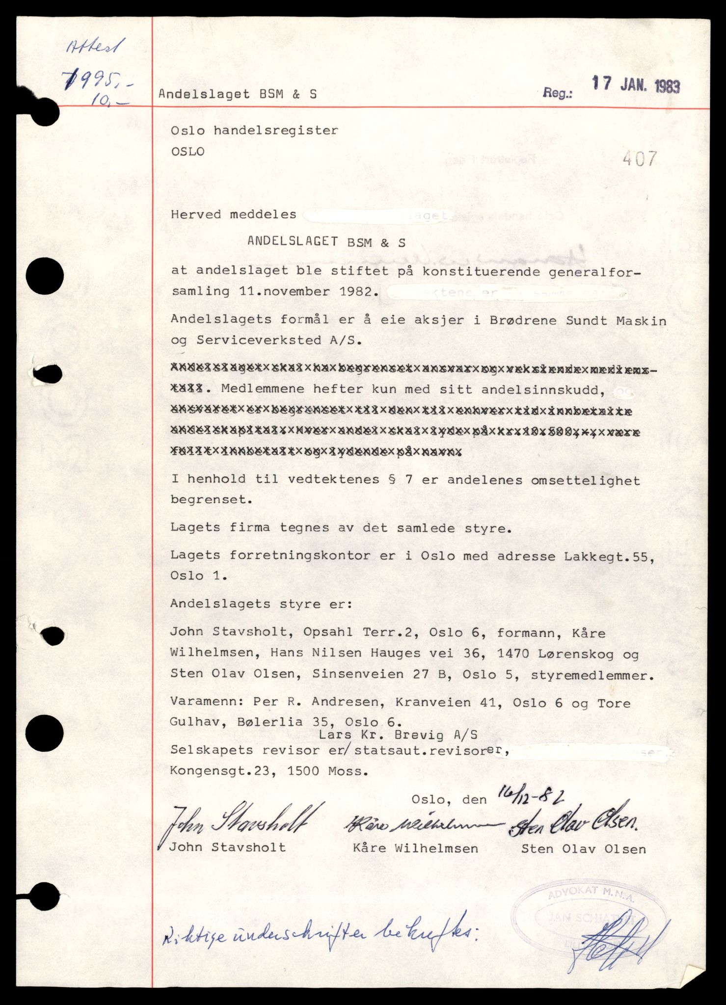 Oslo byfogd, Handelsregisteret, AV/SAT-A-10867/G/Gb/Gbb/L0064: Registreringsmeldinger, Bs-E, 1984, p. 1