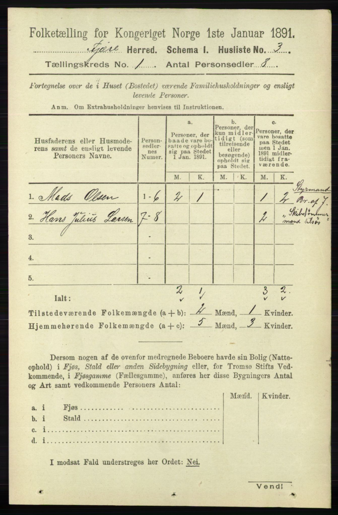 RA, 1891 census for 0923 Fjære, 1891, p. 34