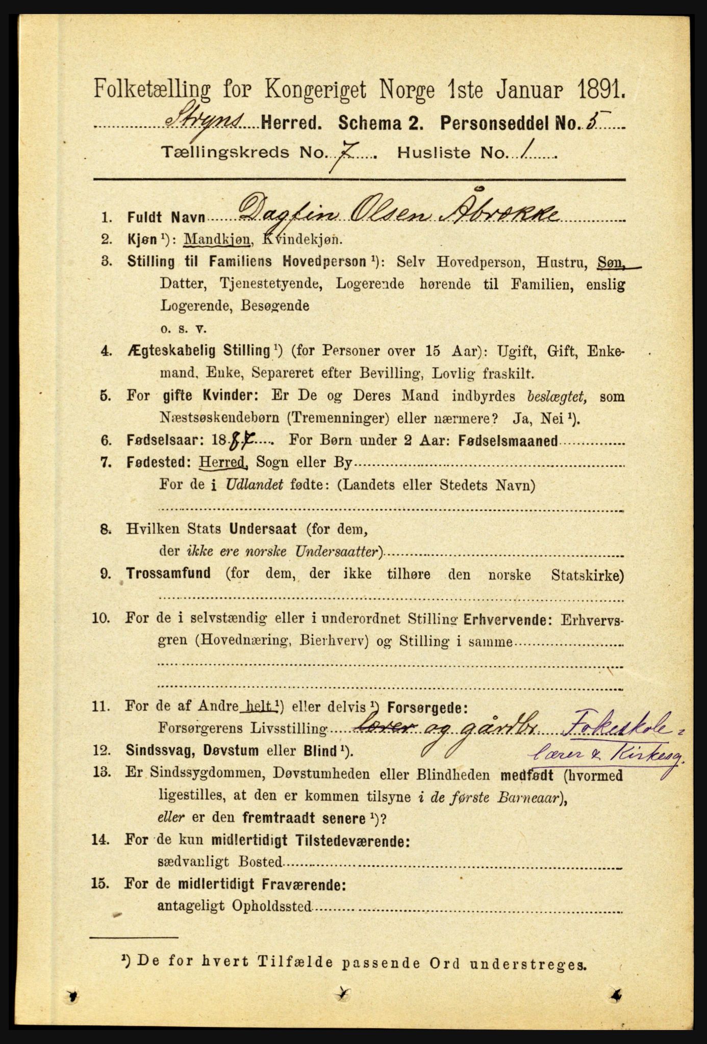 RA, 1891 census for 1448 Stryn, 1891, p. 2833