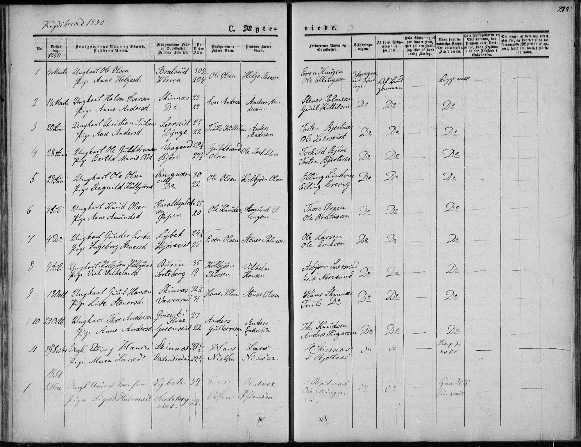 Sigdal kirkebøker, AV/SAKO-A-245/F/Fa/L0008: Parish register (official) no. I 8, 1850-1859, p. 278