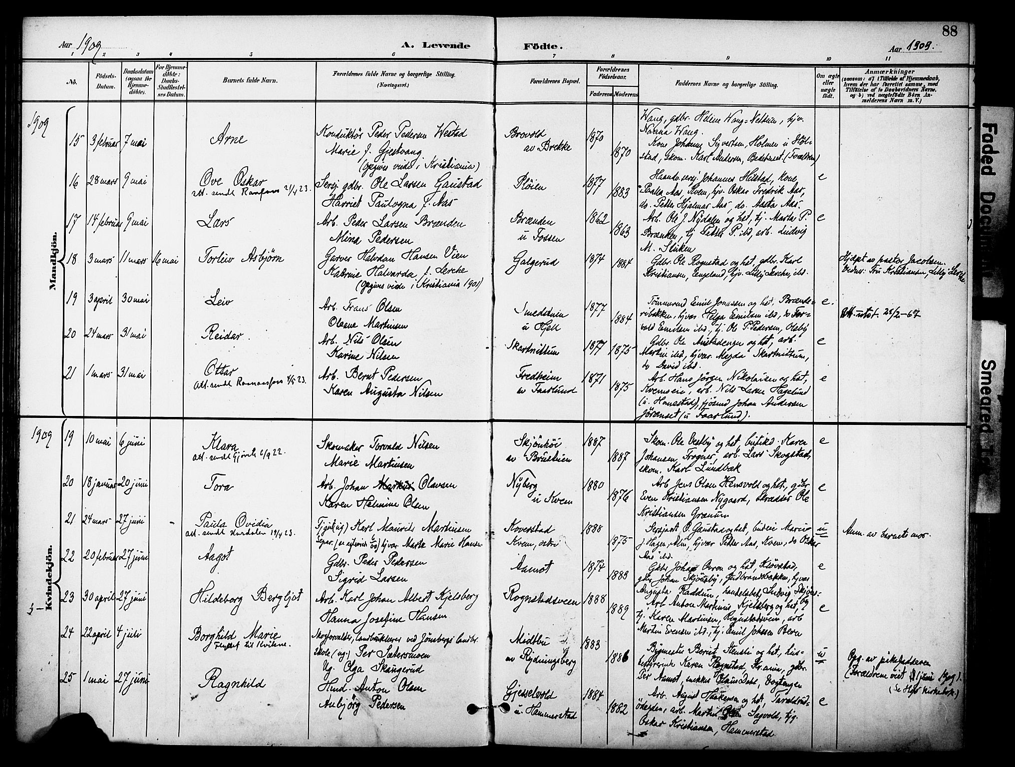 Østre Toten prestekontor, AV/SAH-PREST-104/H/Ha/Haa/L0009: Parish register (official) no. 9, 1897-1913, p. 88