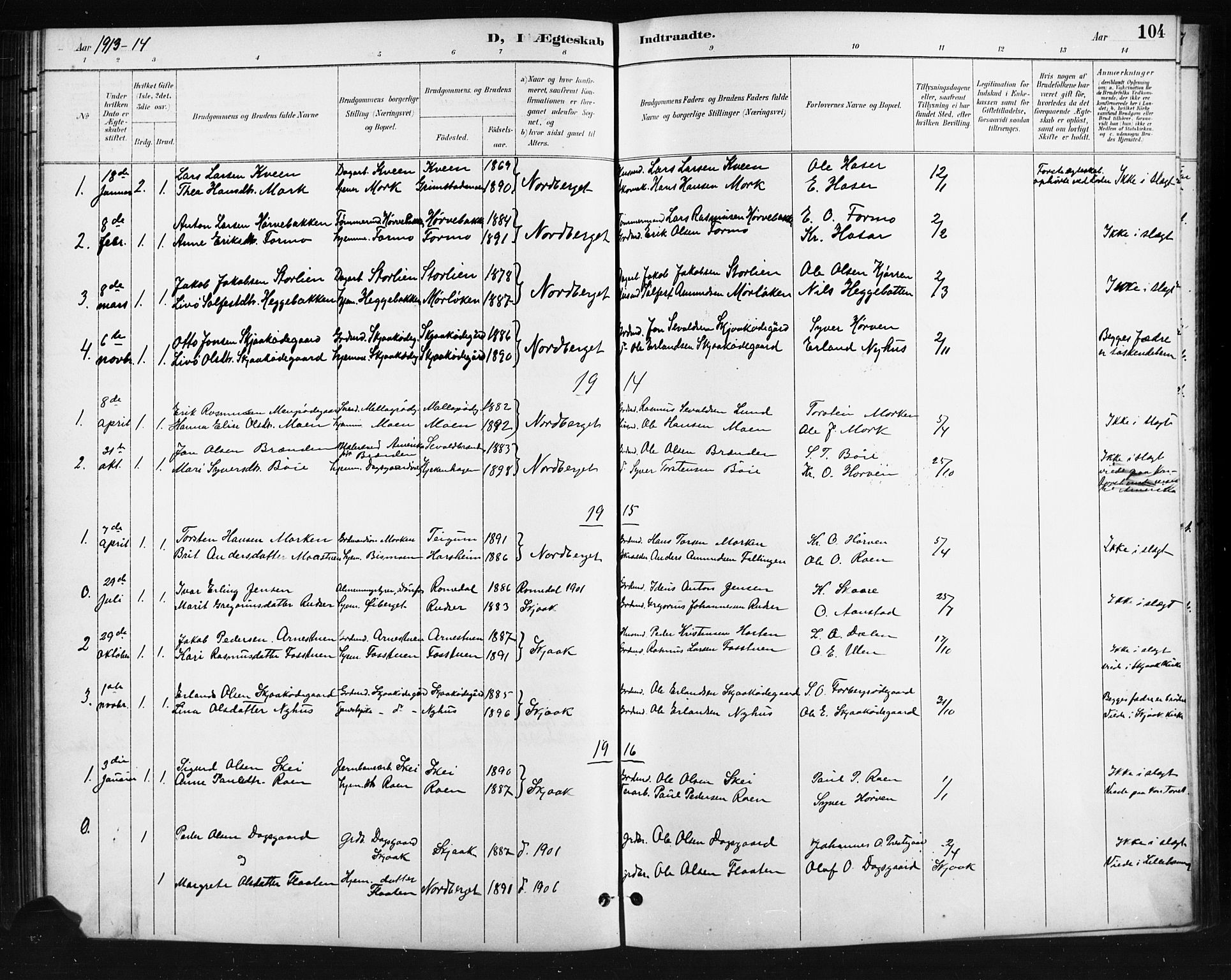 Skjåk prestekontor, AV/SAH-PREST-072/H/Ha/Hab/L0004: Parish register (copy) no. 4, 1895-1921, p. 104