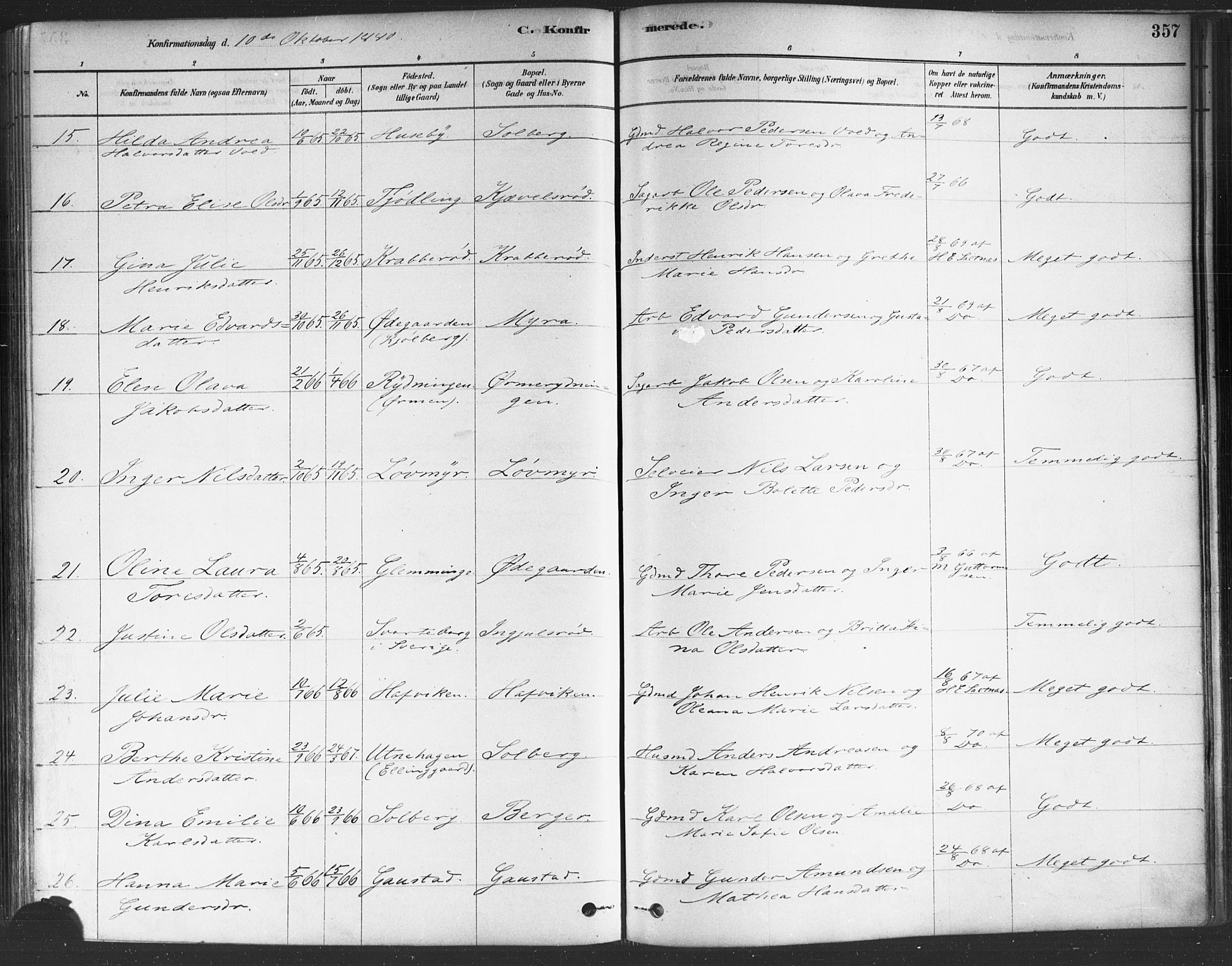 Onsøy prestekontor Kirkebøker, SAO/A-10914/F/Fa/L0005: Parish register (official) no. I 5, 1878-1898, p. 357